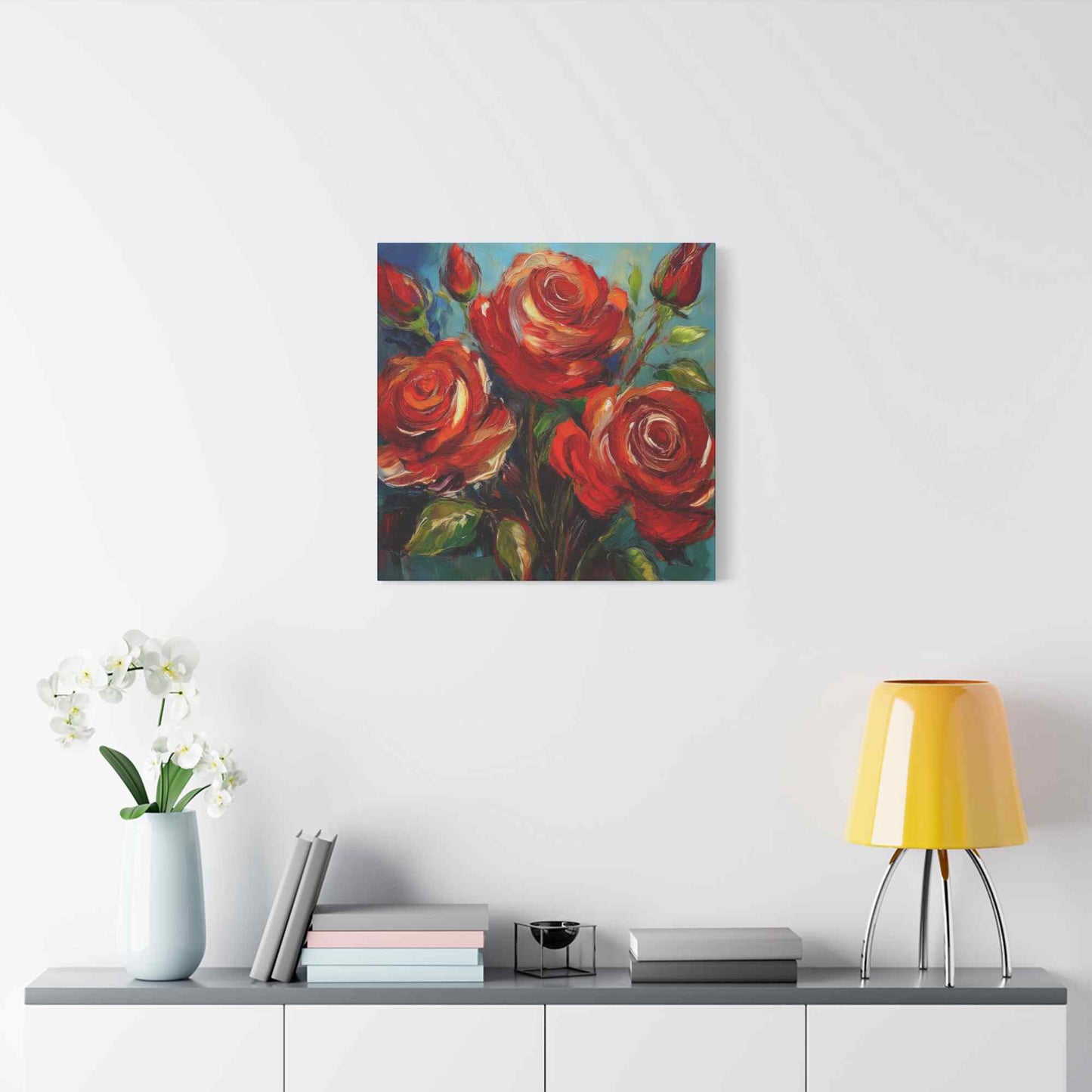 Red Roses Print Canvas, Roses Oil Paint Print 20x20, 24x24, 30x30, 32x32, 36x36, Floral Art Design Print Non-Frame MC-23