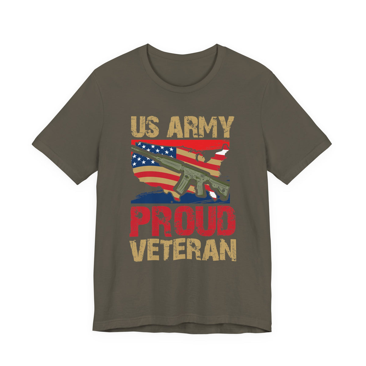 US Army Proud Veteran T-Shirt American Flag Rifle Military Unisex Cotton Tee v17