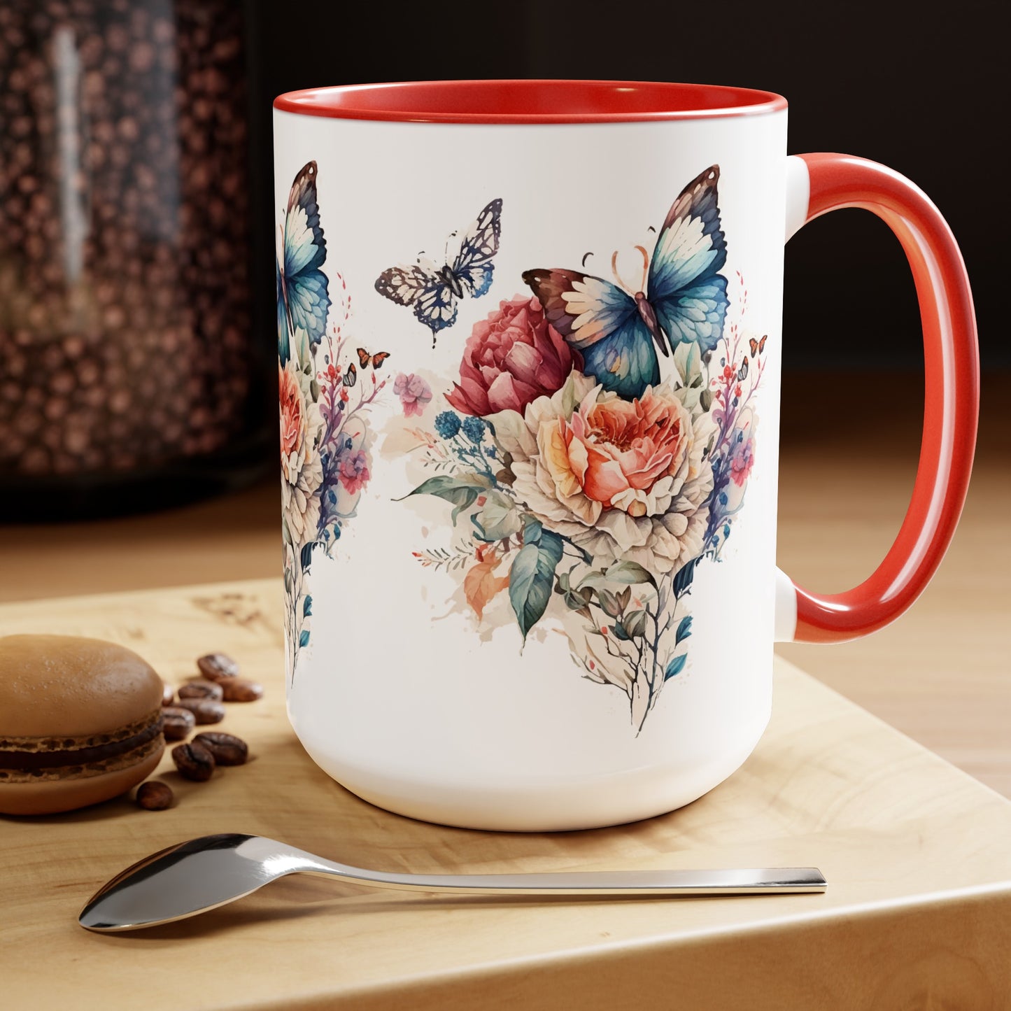 Two-Tone Coffee Mugs with butterfly