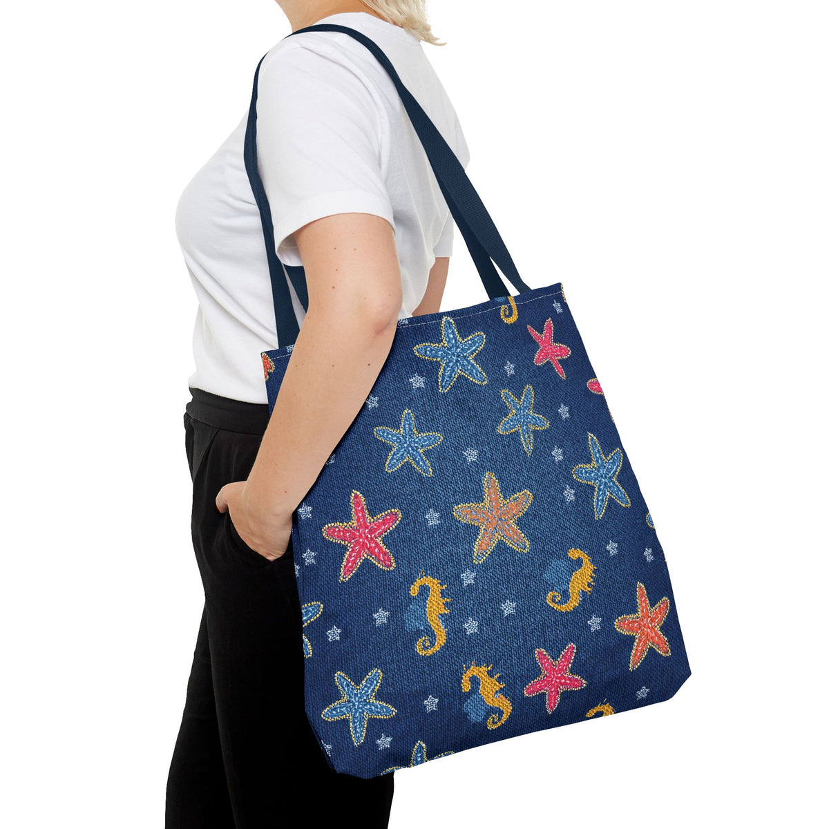 Denim Fabric Imitation Print Unisex Canvas Bag Poly Spun 3 Sizes Tote Bag 182-22