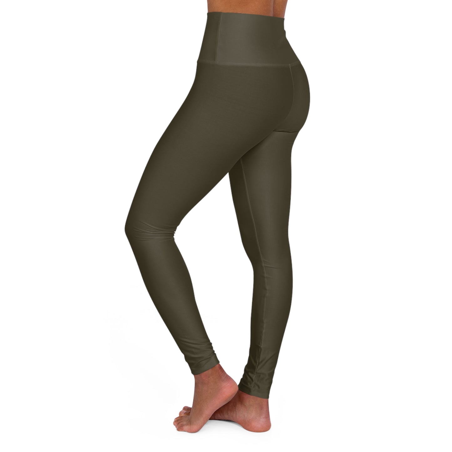 Dark Olive High-Waist Yoga Leggings Dark Khaki Women's Poly-Span Stretchy Athletic Workout Pants