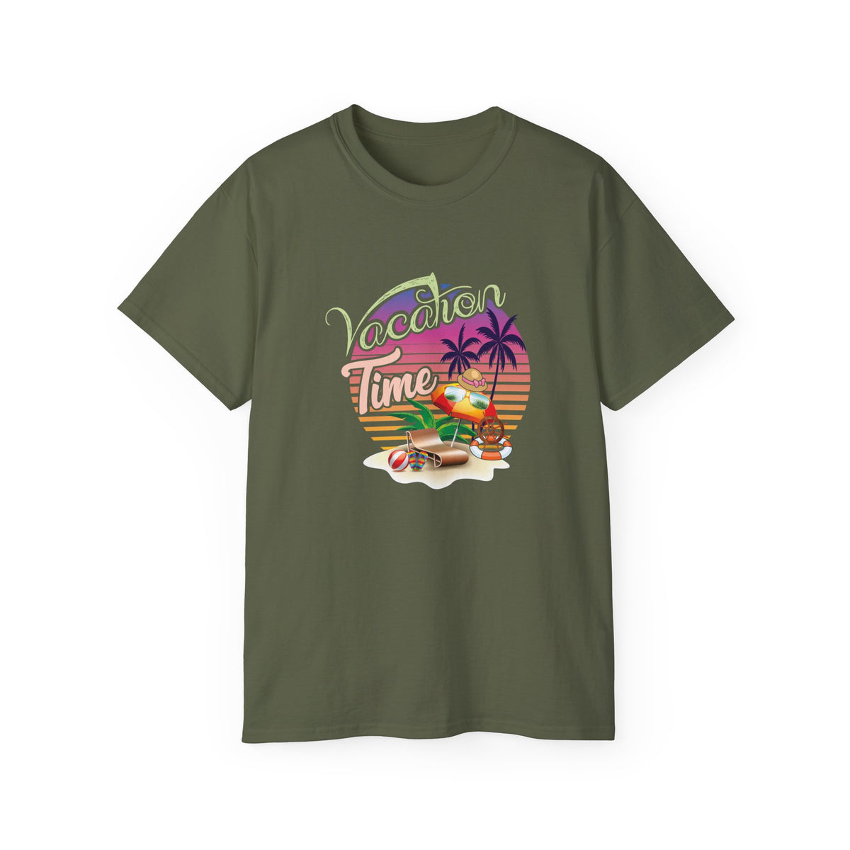 Vacation Time Palm Sunset Tee | Retro Beach Jeep Surfboard