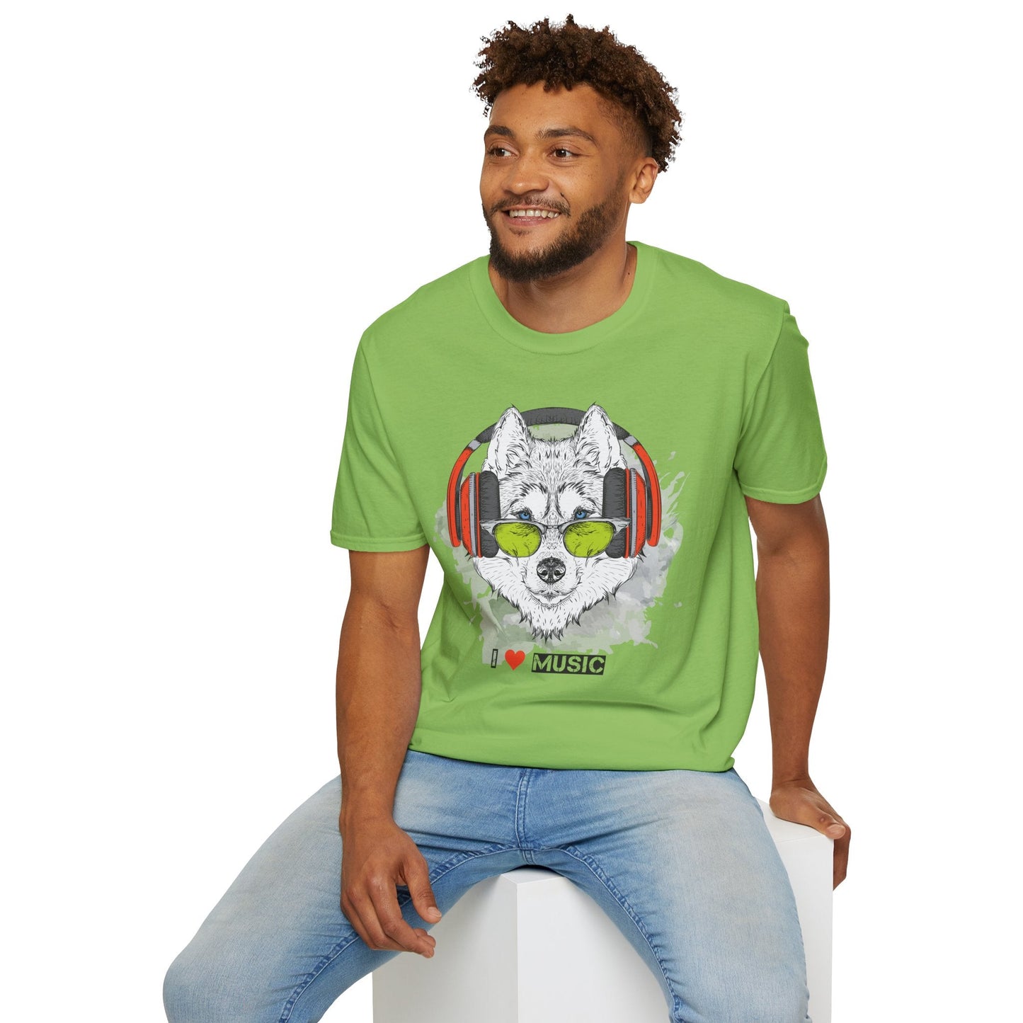 I Love Music Animals Shirt With Headphones Unisex Softstyle Tee Premium Comfort Short Sleeve