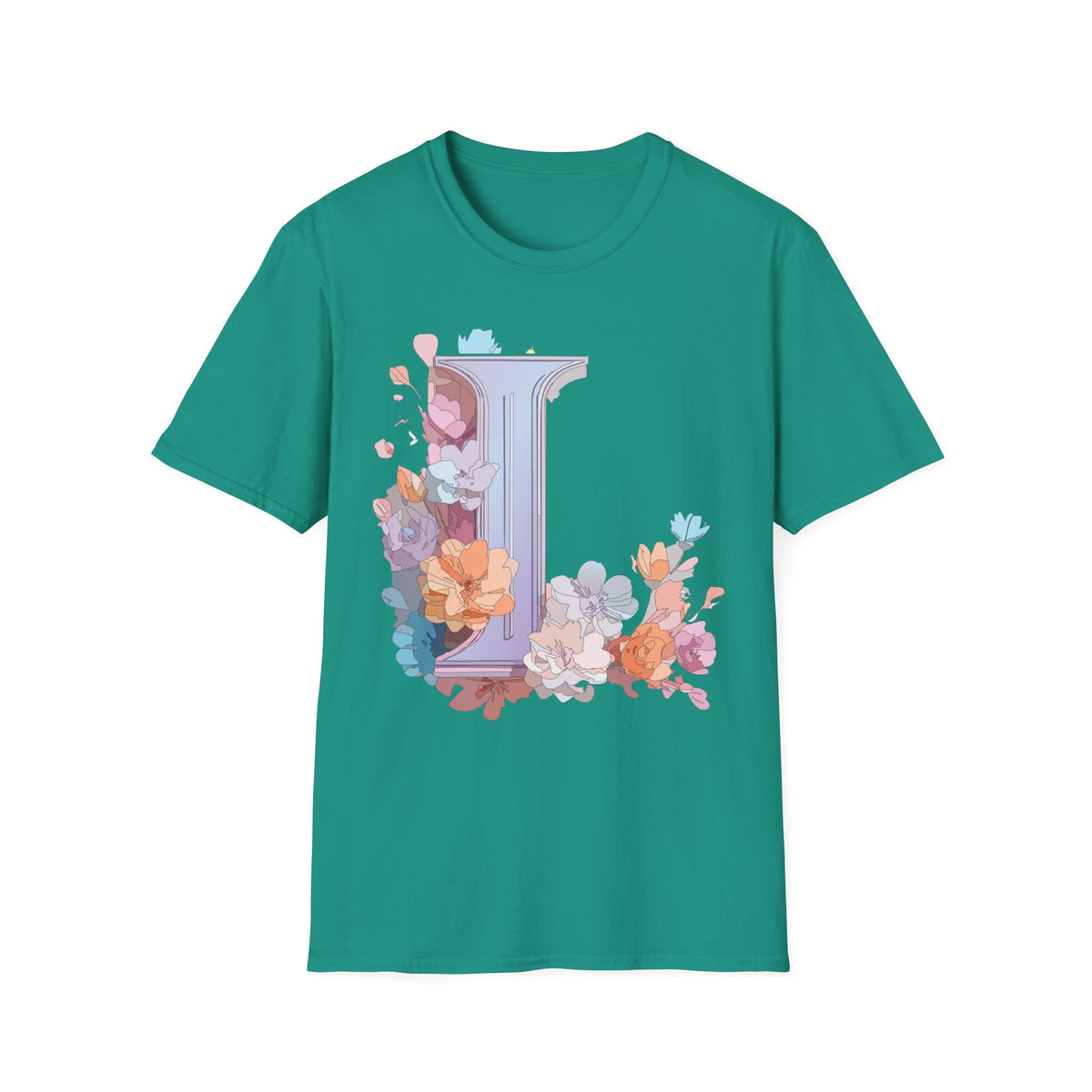 Floral Letter L Monogram T-Shirt | Pastel Botanical Initial Tee