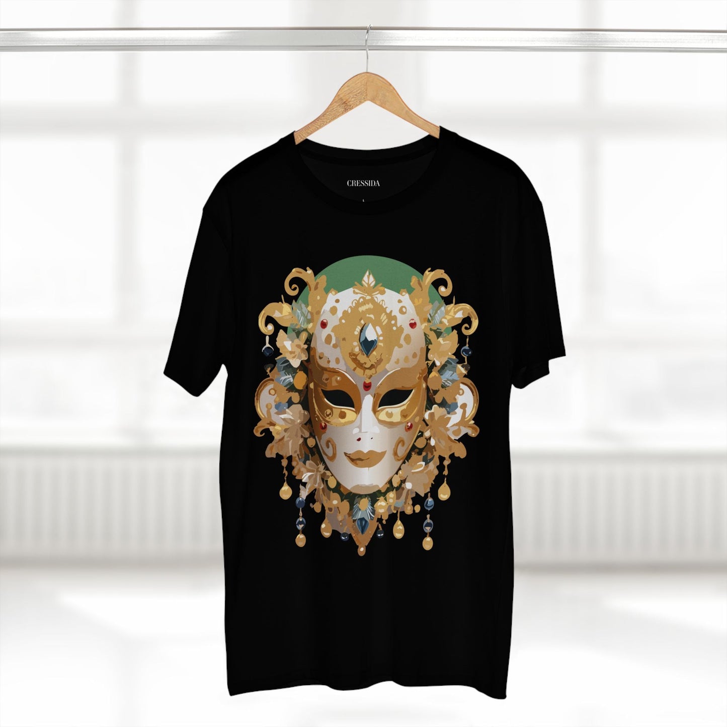 Carnival Mask Graphic T-Shirt Unisex 100 Cotton With Antique Gold Art Design Tee 16