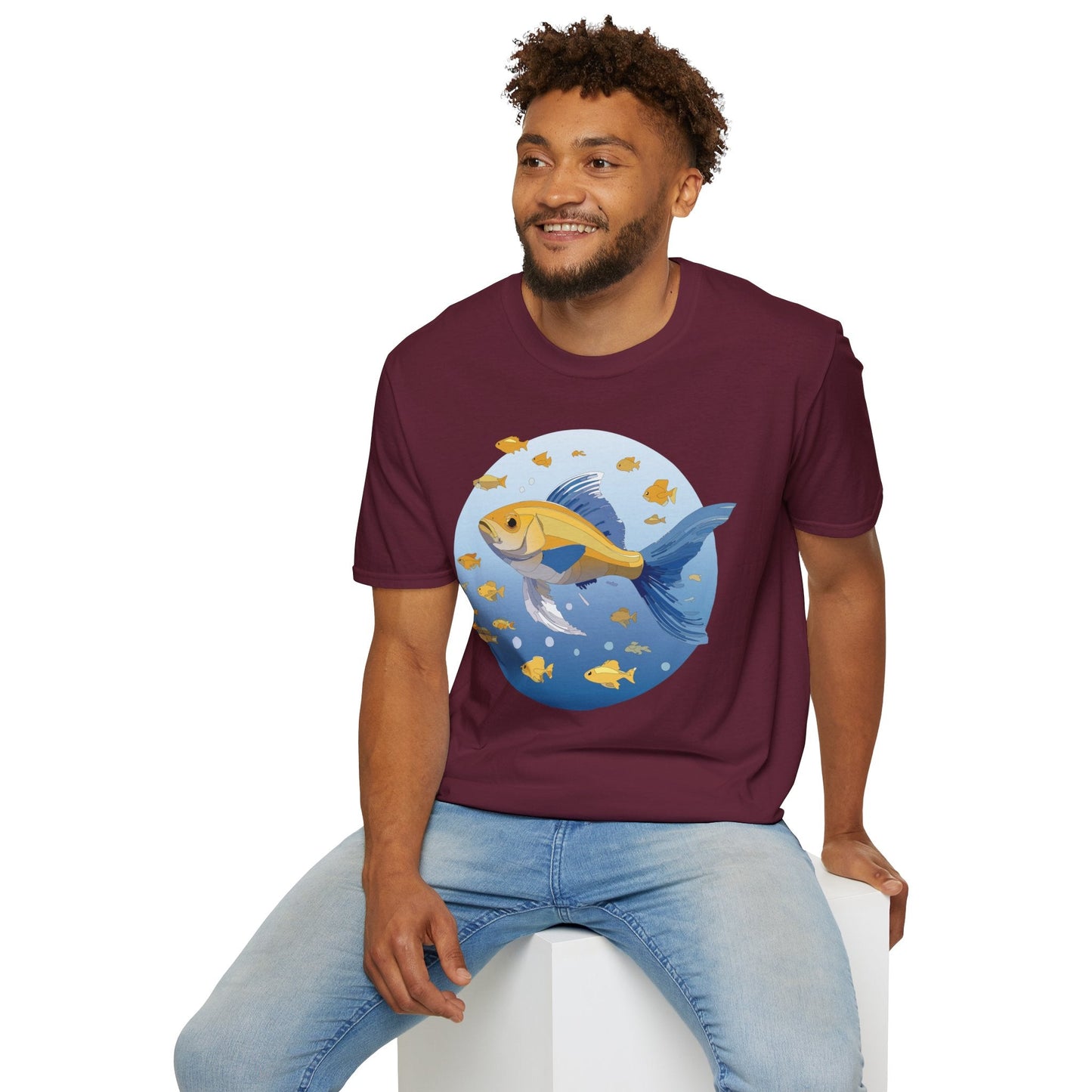 Fish Art Graphic Tee Shirt For Men And Women Unisex Cotton Softstyle Tee With Fish Artwork Design
