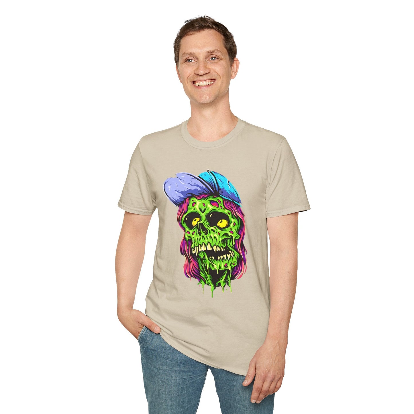 Unisex Skull Tee Shirt With Skeleton Artwork Gildan Softstyle 64000 Ring Spun Cotton