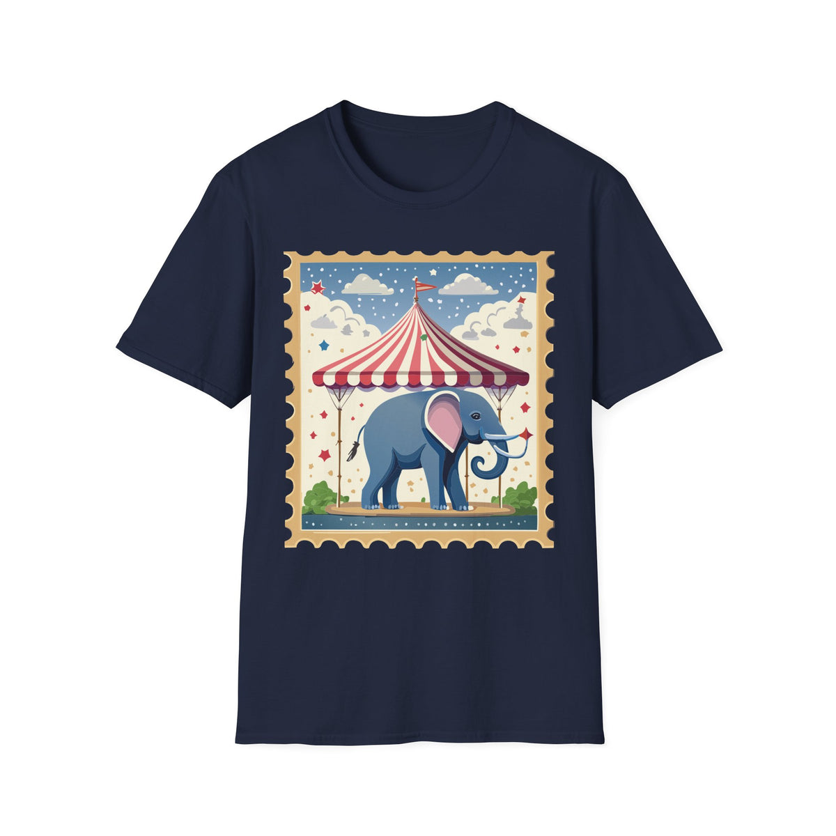 Circus Elephant Tent T-Shirt | Vintage Carnival Stamp Graphic Tee Unisex 100 Cotton Gildan T-Shirt