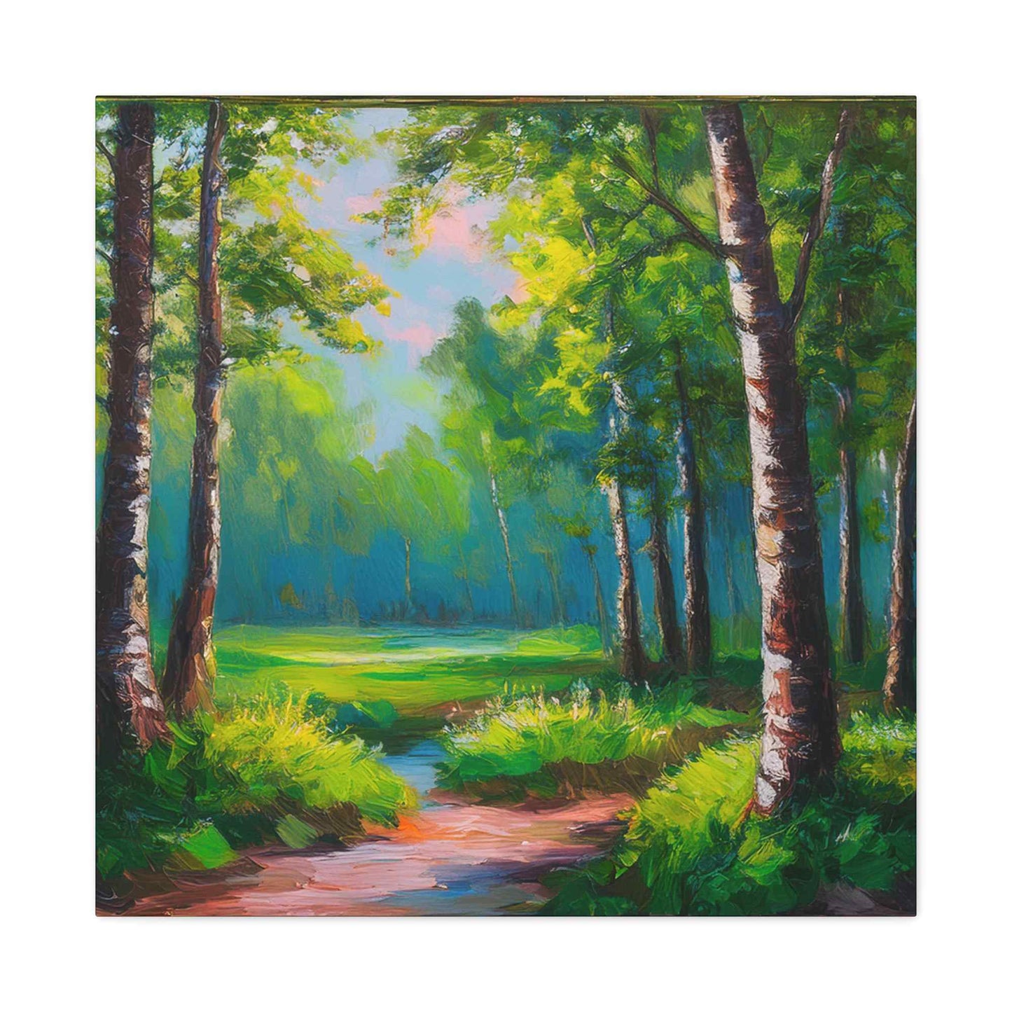 Summer Forest Print Canvas, Oil Paint Print 20x20, 24x24, 30x30, 32x32, 36x36 Art Design Print Pine-Wood Inner Frame MC-84