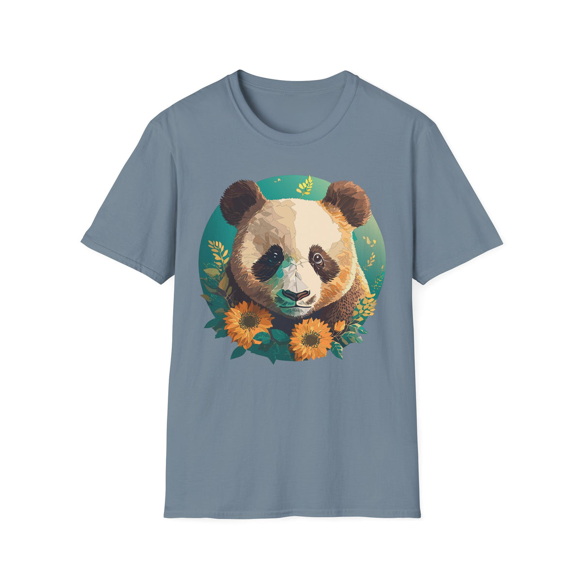 Panda Face with Sunflowers T-Shirt | Cute Floral Bear Graphic