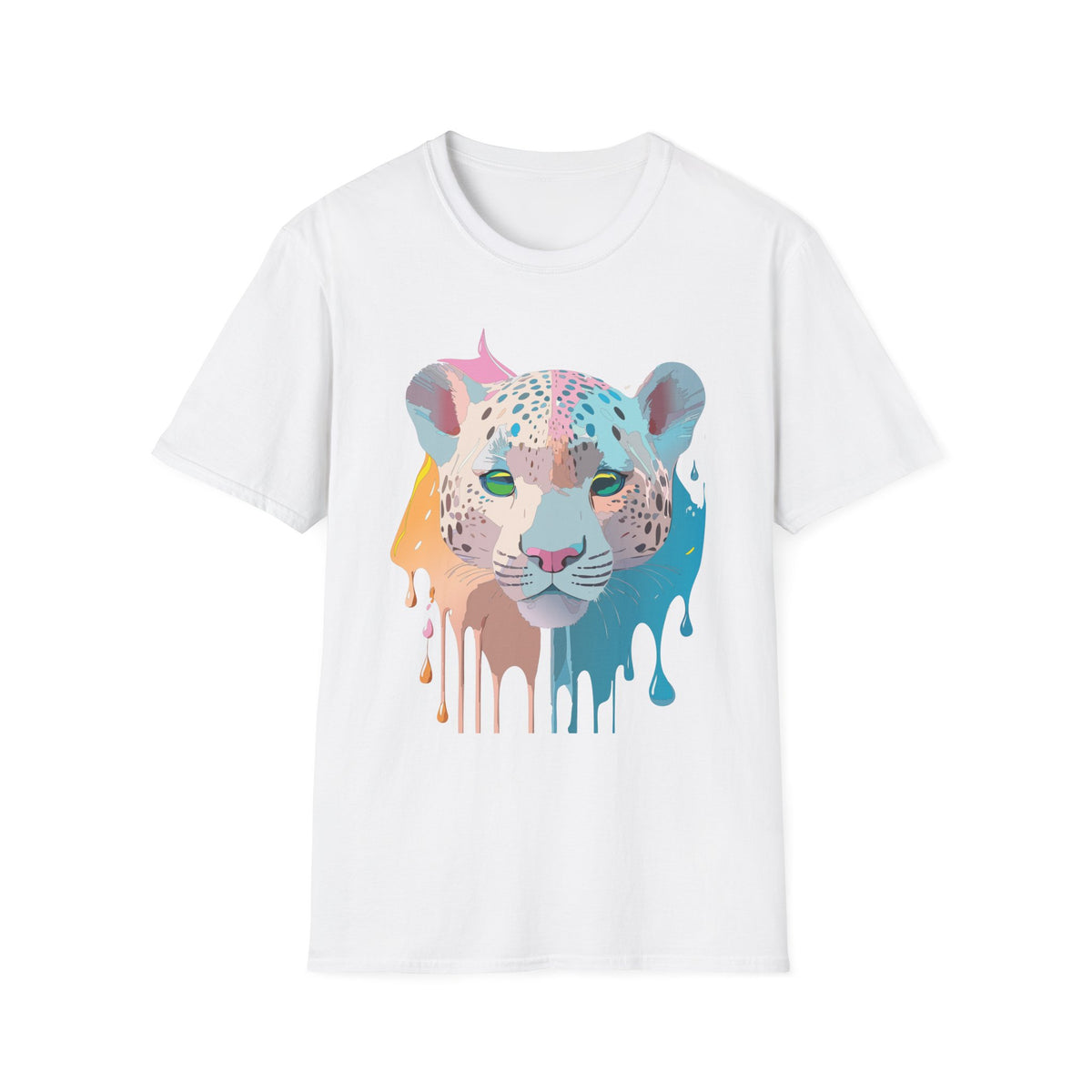 Colorful Leopard Portrait T-Shirt | Dripping Paint Cat Tee