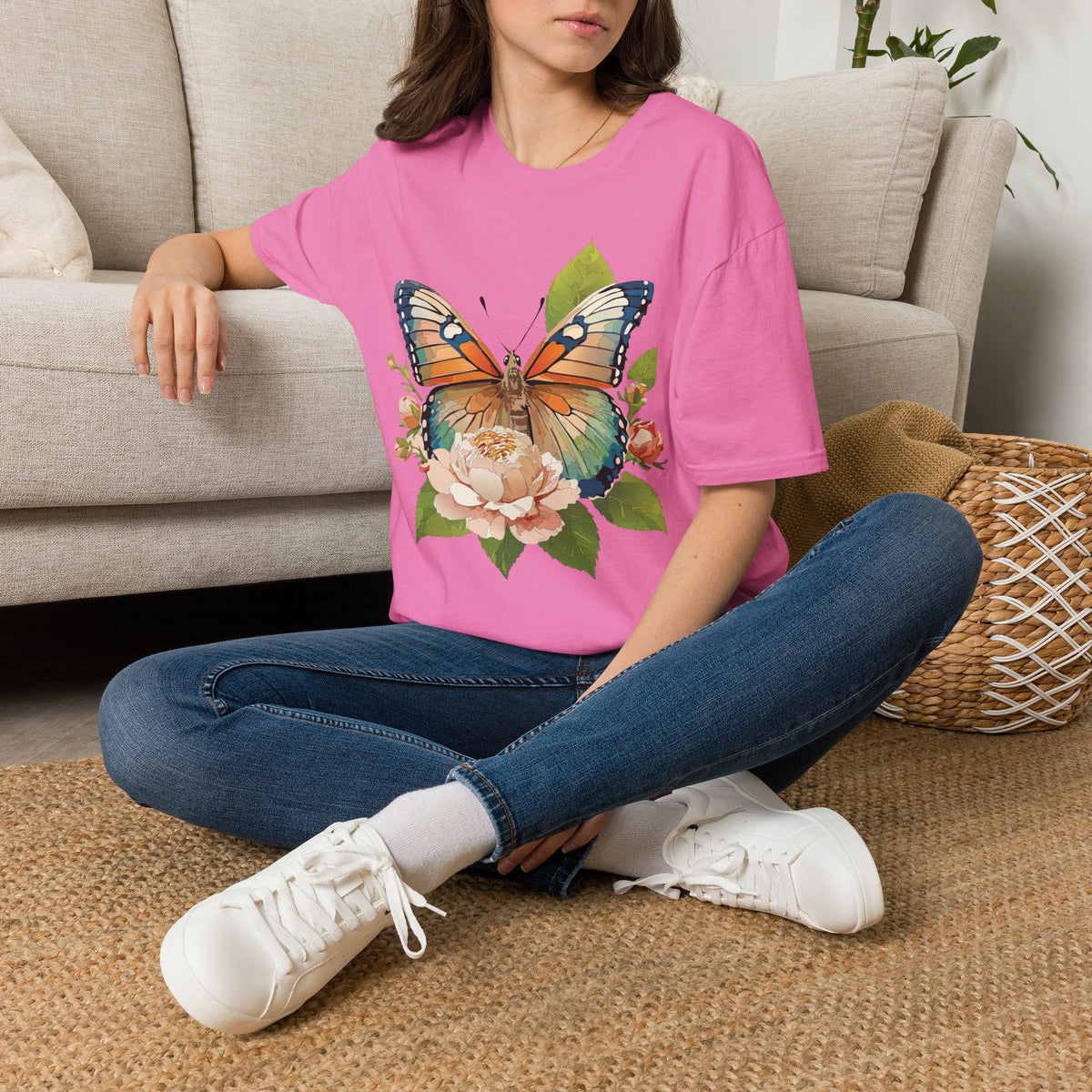 Butterfly Floral T-Shirt — Watercolor Monarch & Roses Graphic Tee Unisex 100 Cotton Gildan T-Shirt