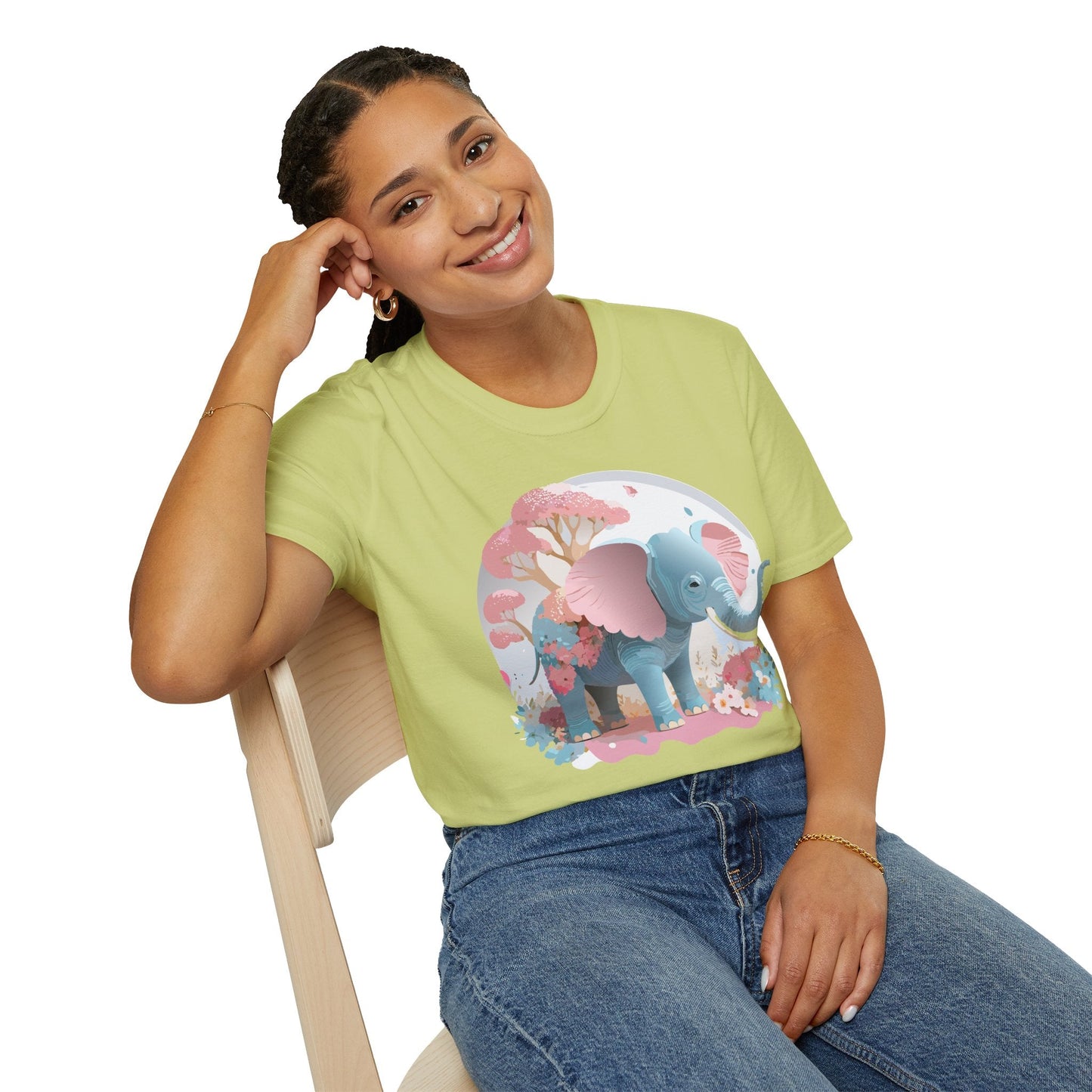 Unisex Elephant Graphic Tee Gildan Softstyle 64000 100 Percent Ring Spun Cotton Fabric