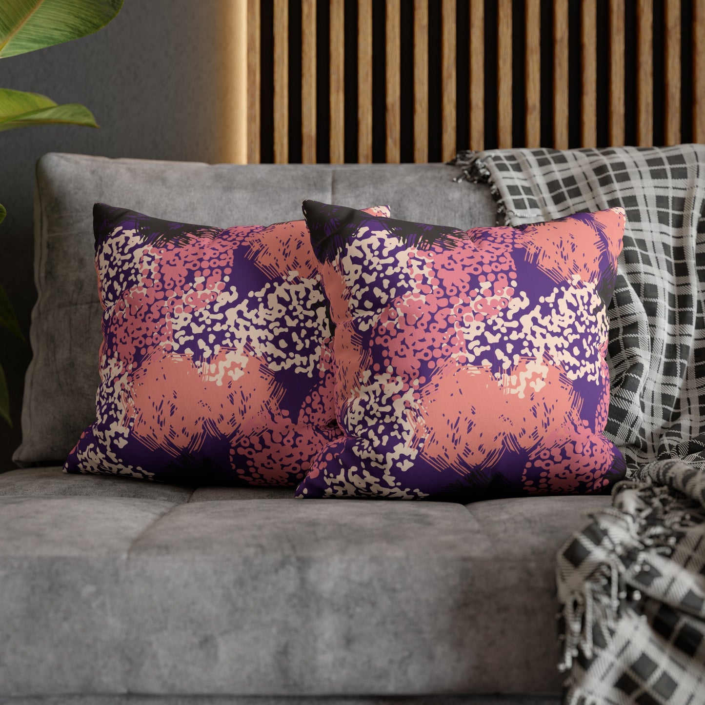 Faux Suede Pillowcase with Abstract print