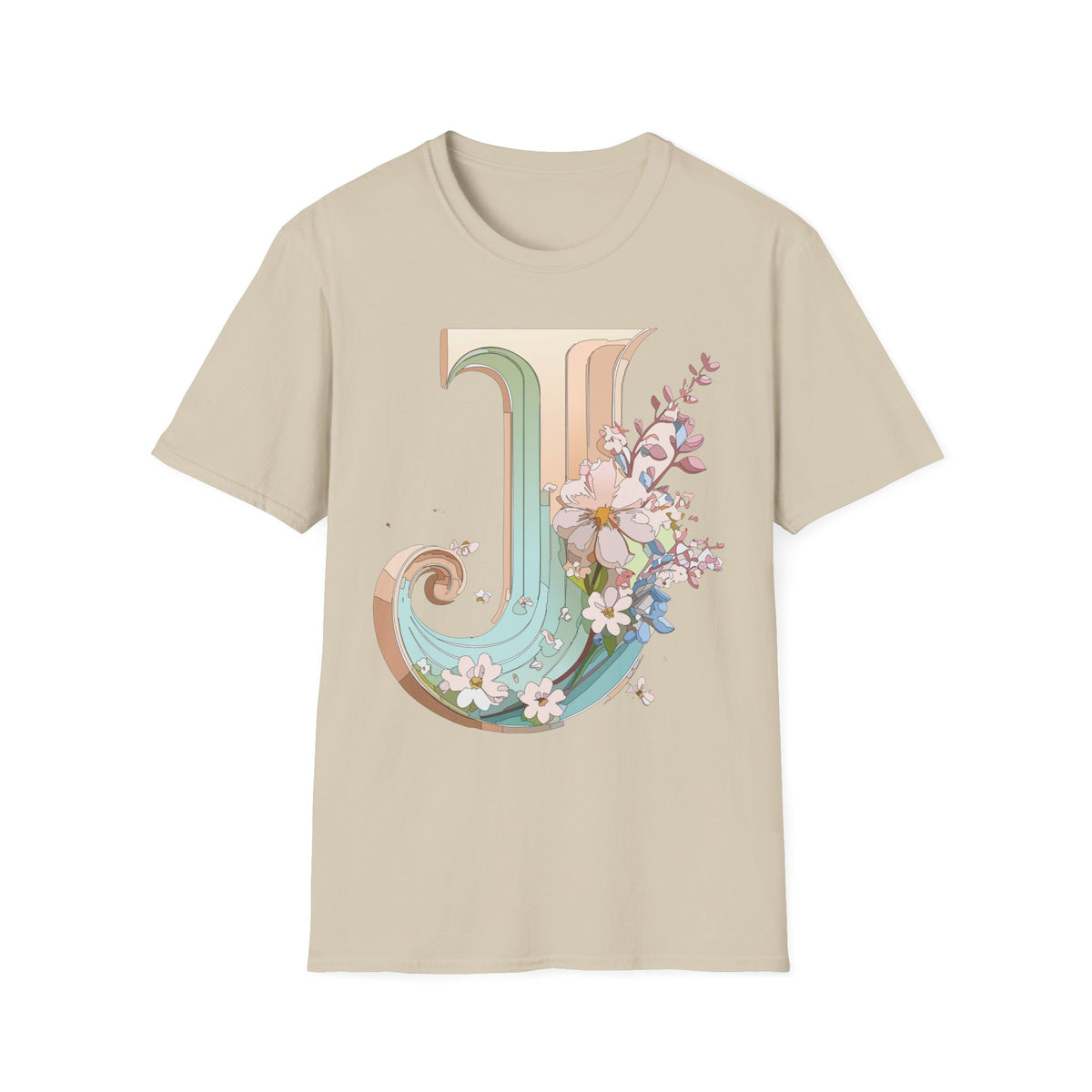 Floral Letter J monogram T-Shirt | Vintage pastel initial tee