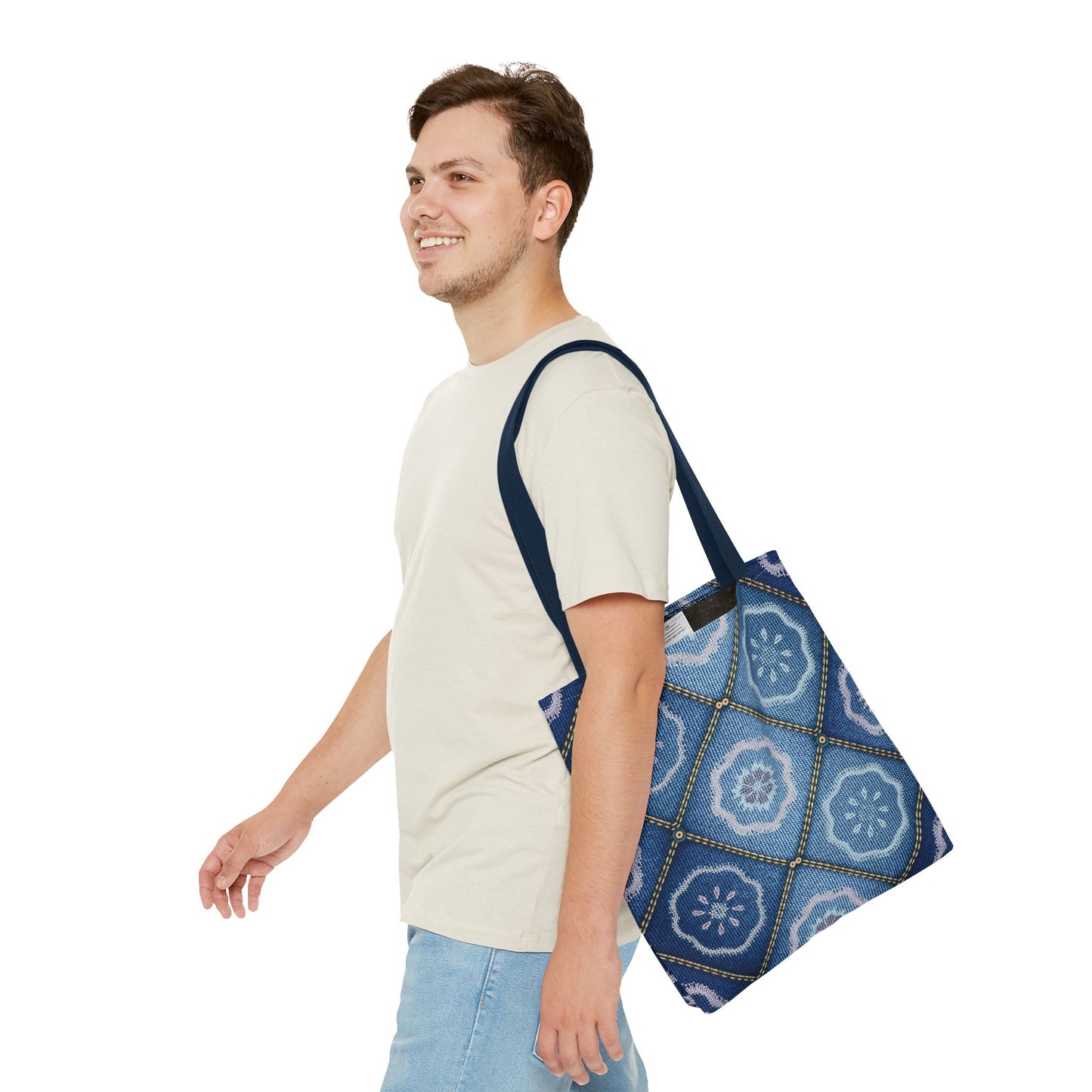 Denim Fabric Imitation Print Unisex Canvas Bag Poly Spun 3 Sizes Tote Bag 123