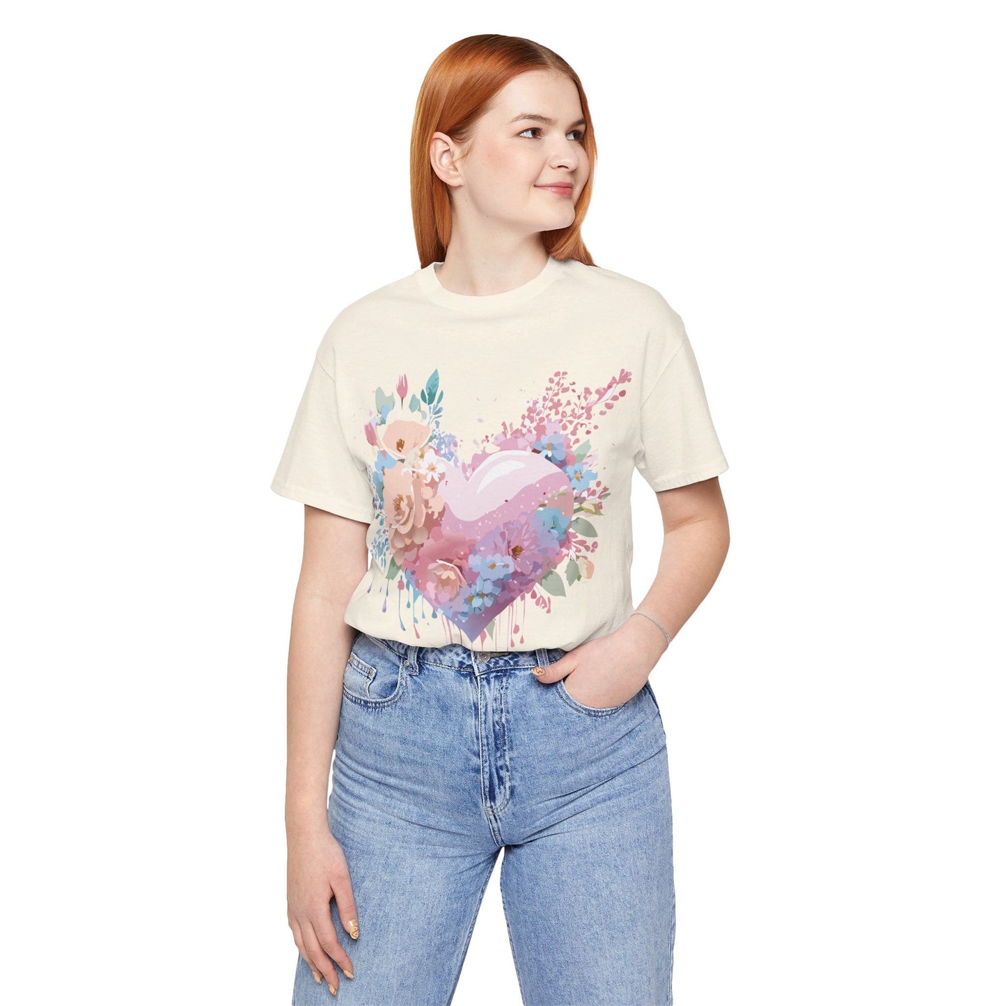 Valentine Day Graphic Unisex 100 Cotton Vintage Artwork with Love and Flower Design Tee 29