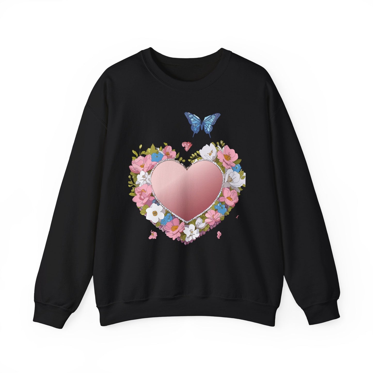 Unisex Floral Heart Sweatshirt Valentines Day Love Crewneck Gildan 18000 50/50 Cotton Polyester