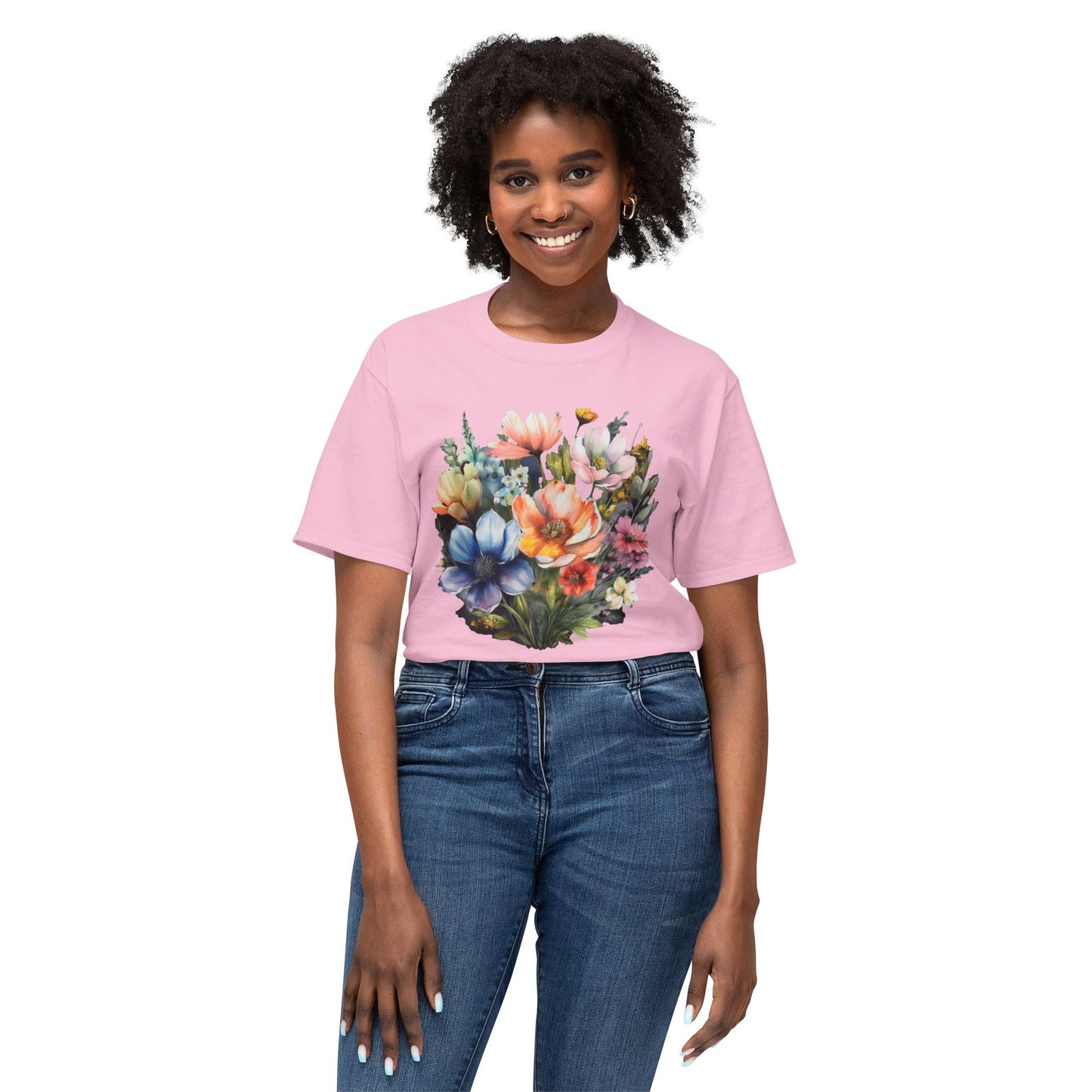 Unisex Floral Art T Shirt With Vintage Flowers Print On 100 Percent Cotton Tee For Everyday Wear