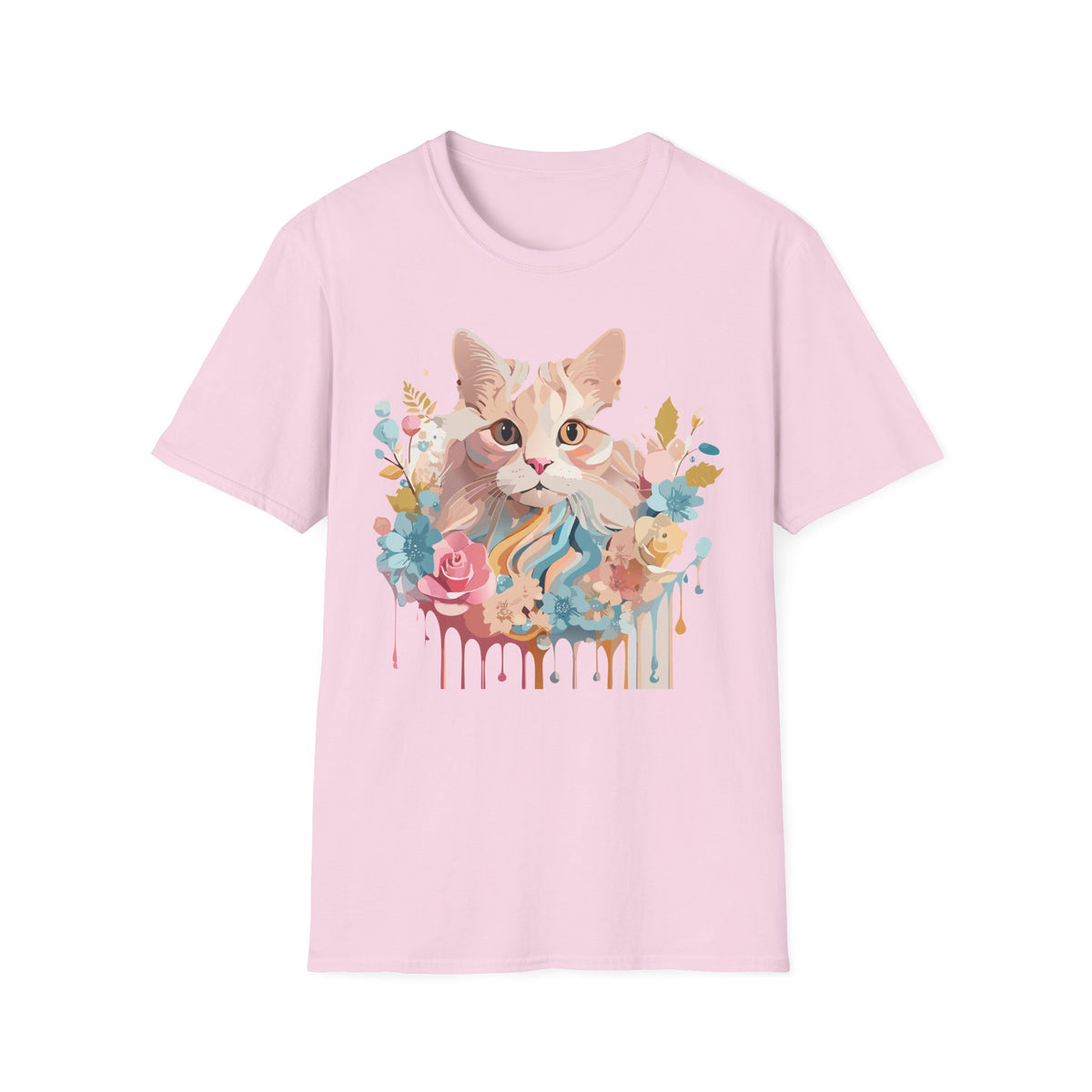 Pastel Floral Cat Portrait T-Shirt | Watercolor Kitten Tee
