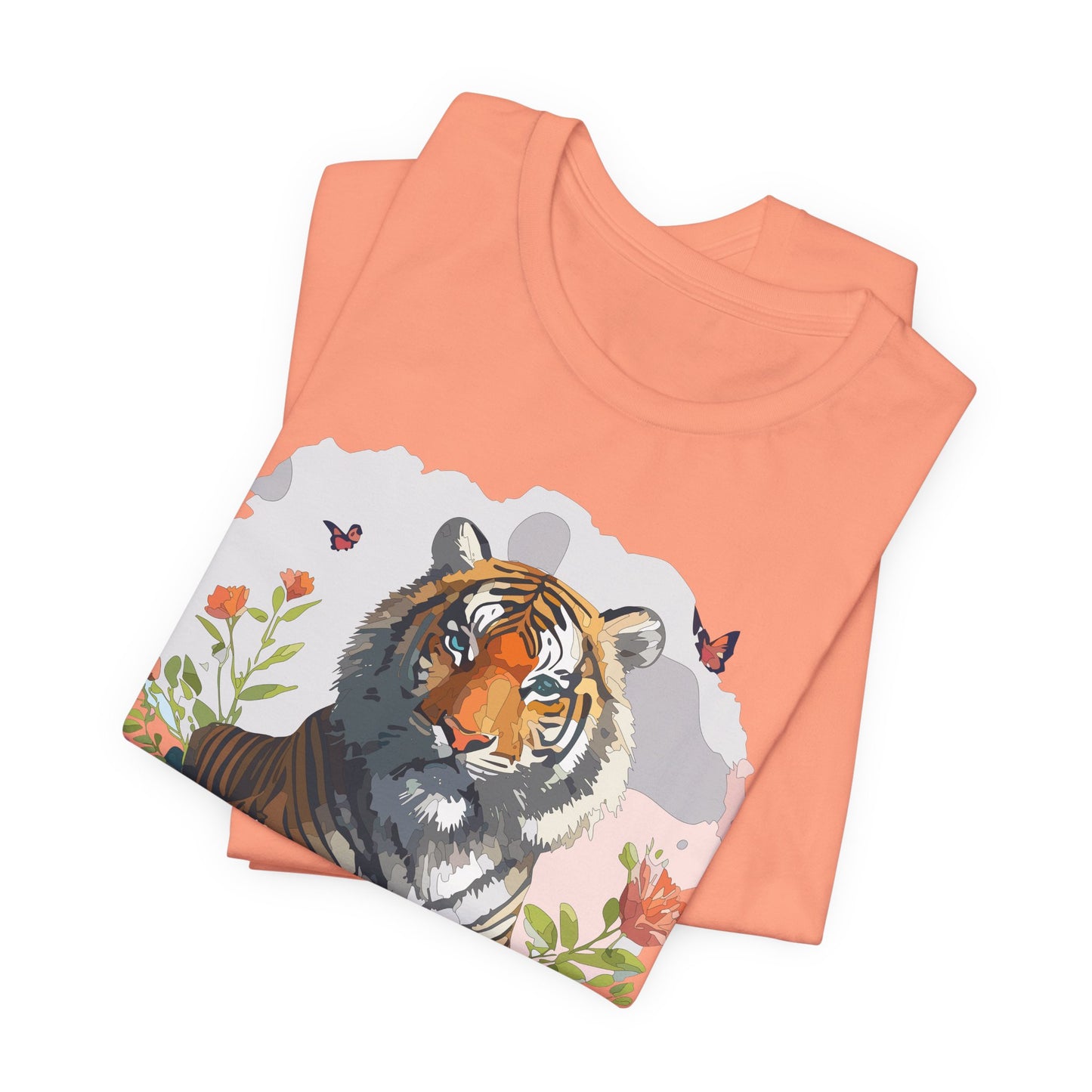 Floral Tiger Graphic Tee, Animal Shirt, Tiger Shirt, Flower Top, T-Shirt with Animal, Art Design