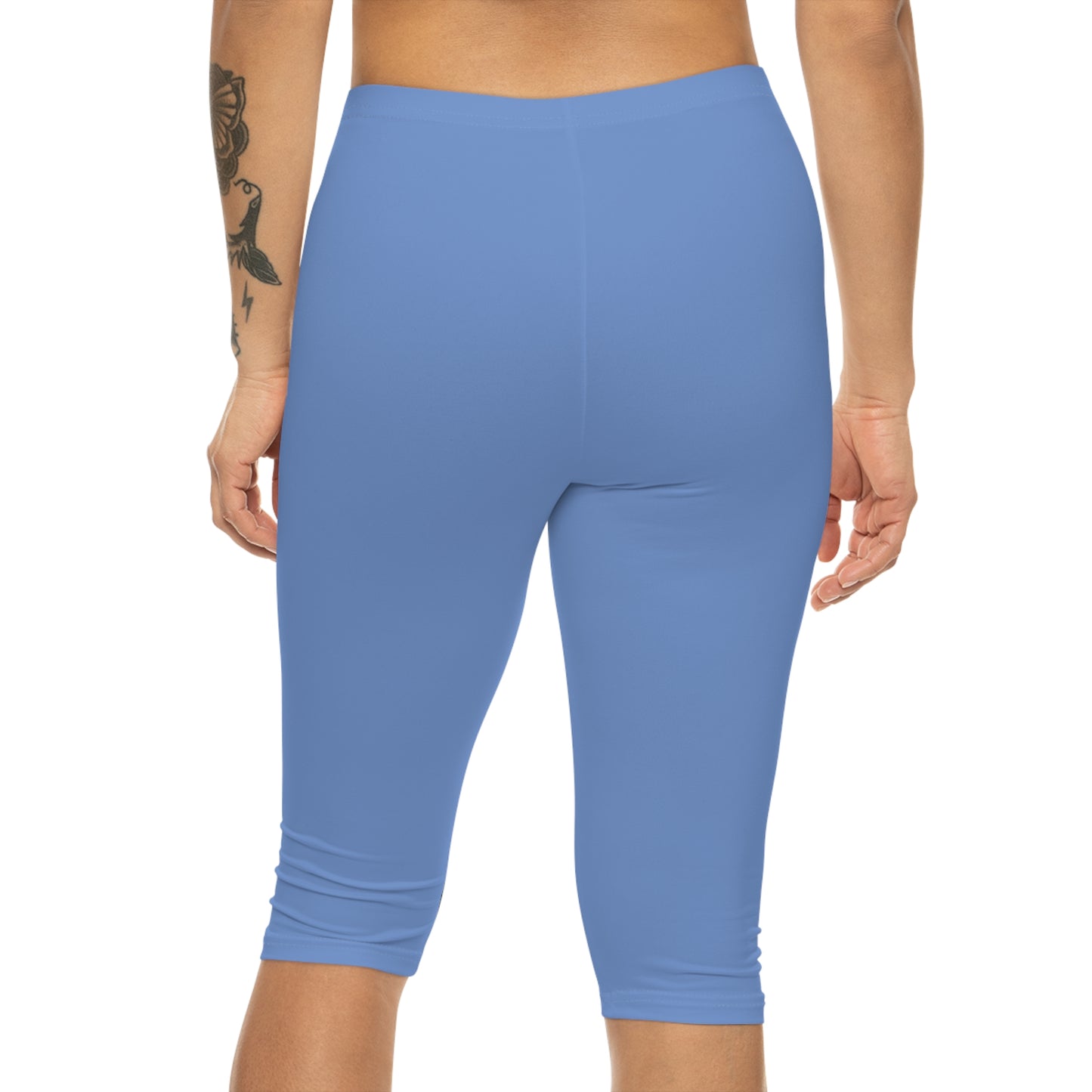 Wisteria Blue Color Women's Brushed Suede Poly Span Casual Capri Leggings XS-2XL