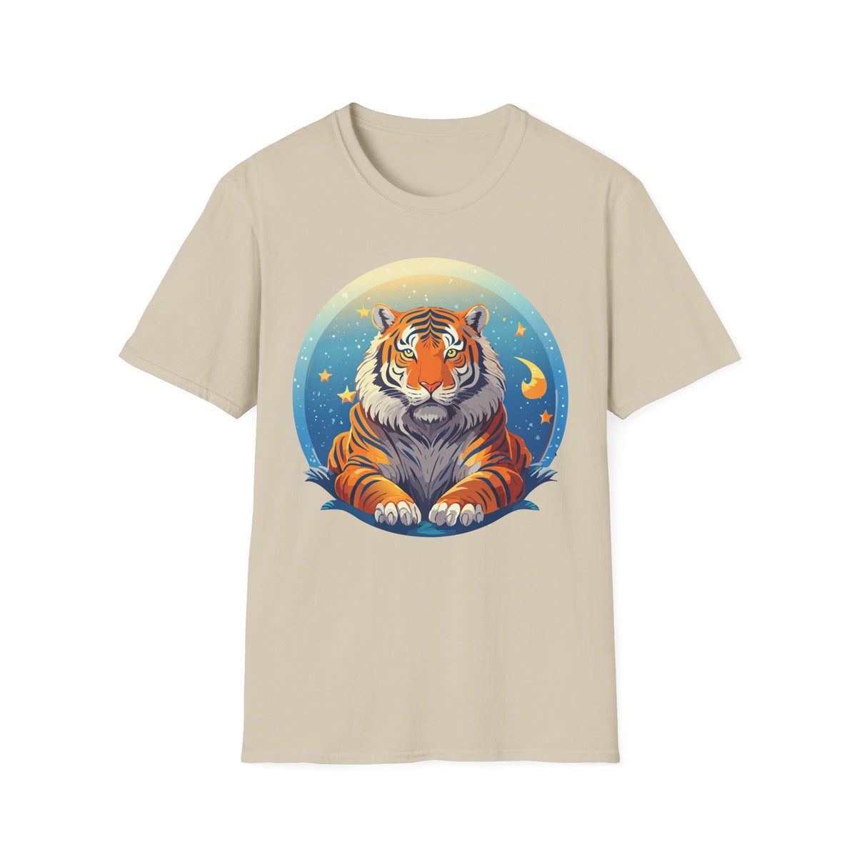 Celestial Tiger Illustration T-Shirt | Night Sky Moon Stars