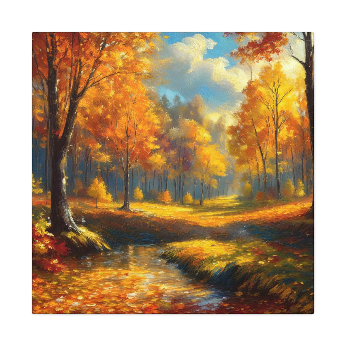 Fall Forest Print Canvas, Oil Paint Print 20x20, 24x24, 30x30, 32x32, 36x36 Art Design Canvas Pine-Wood Inner Frame MC-103