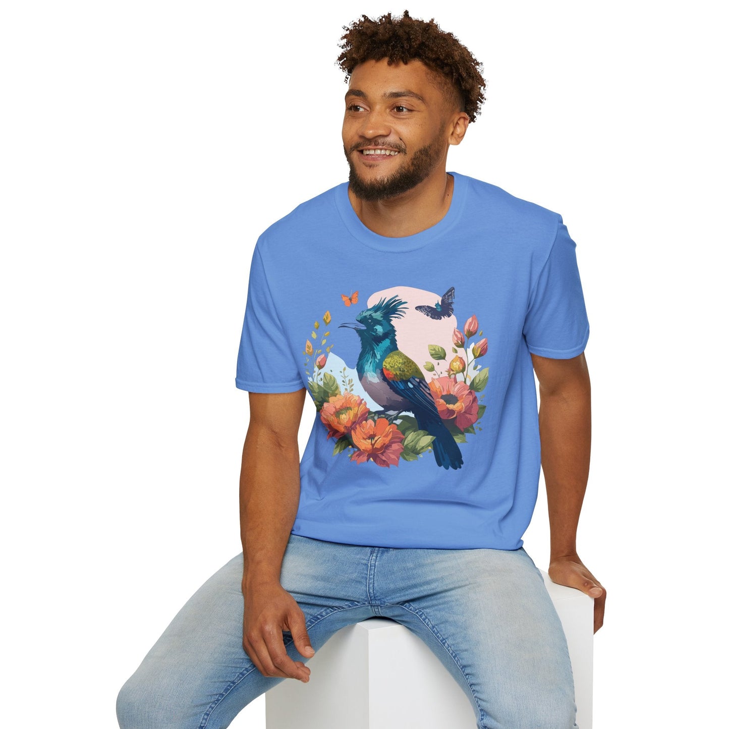 Floral Bird T Shirt Unisex Tee 100 Percent Ring Spun Cotton Softstyle Gildan 64000 Comfort Fit