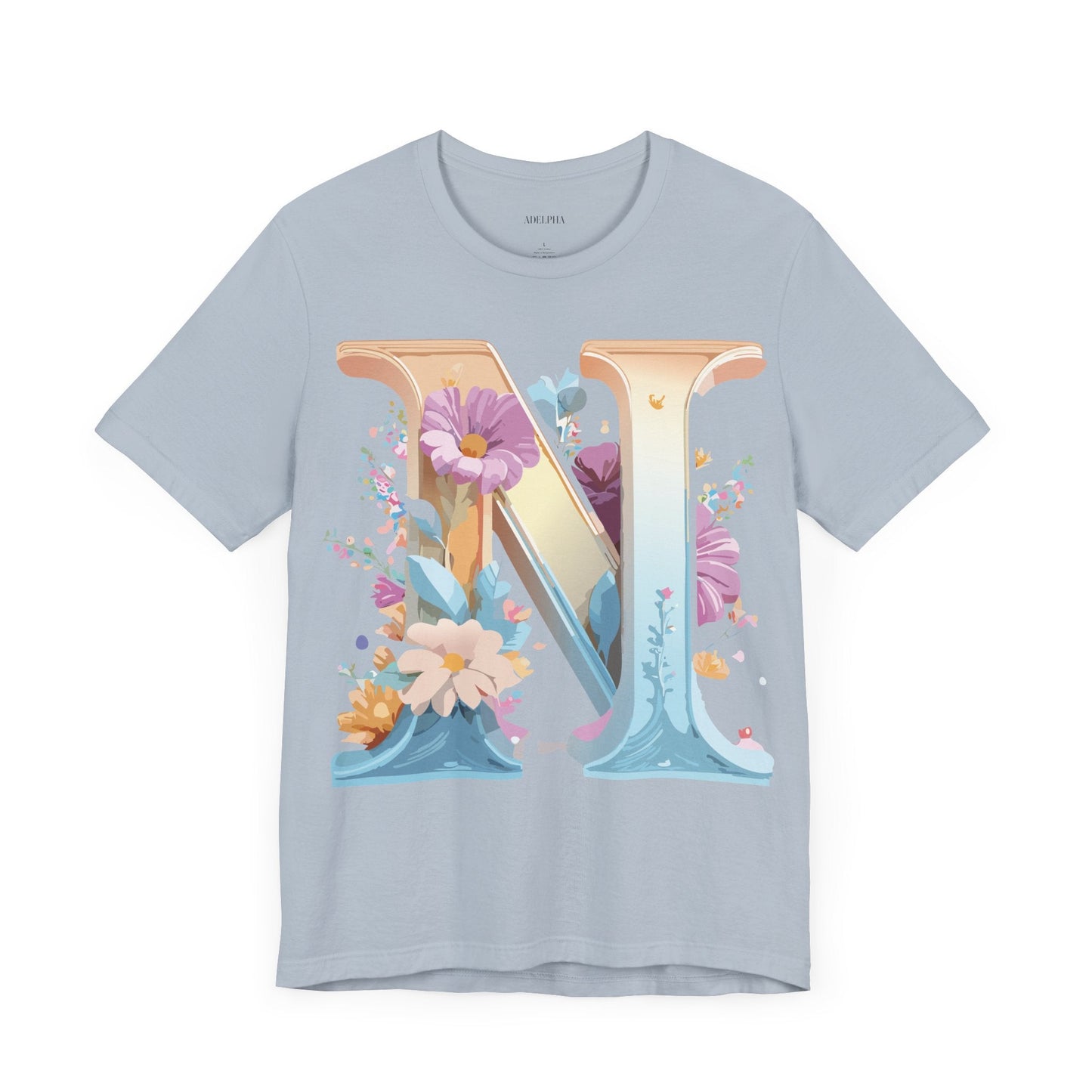 Letter N Shirt Graphic Tee Unisex Jersey Short Sleeve Vintage Style Adelpha Art Design