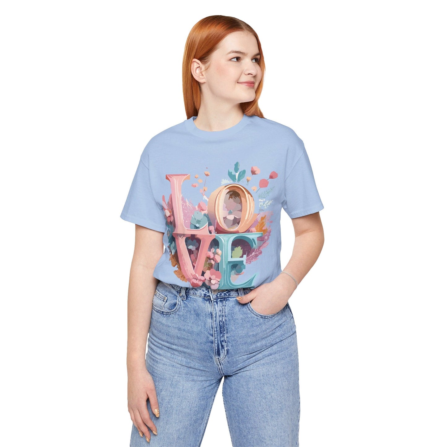 Valentine Day Graphic Unisex 100 Cotton Vintage Artwork with Love and Flower Design Tee 53