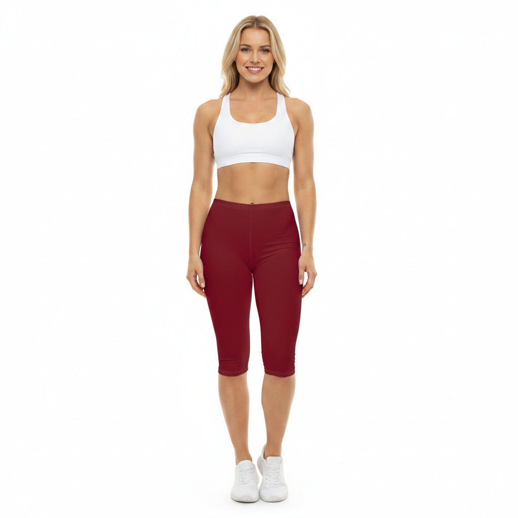 Burgundy Color Women's Brushed Suede Poly Span Casual Capri Leggings XS-2XL