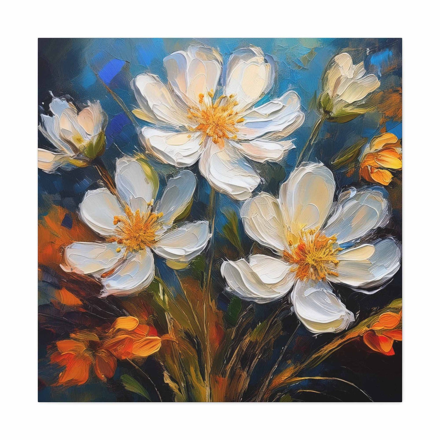 White Flowers Print Canvas, White Flowera Oil Paint Print 20x20, 24x24, 30x30, 32x32, 36x36, Art Design Print Non-Frame MC-6