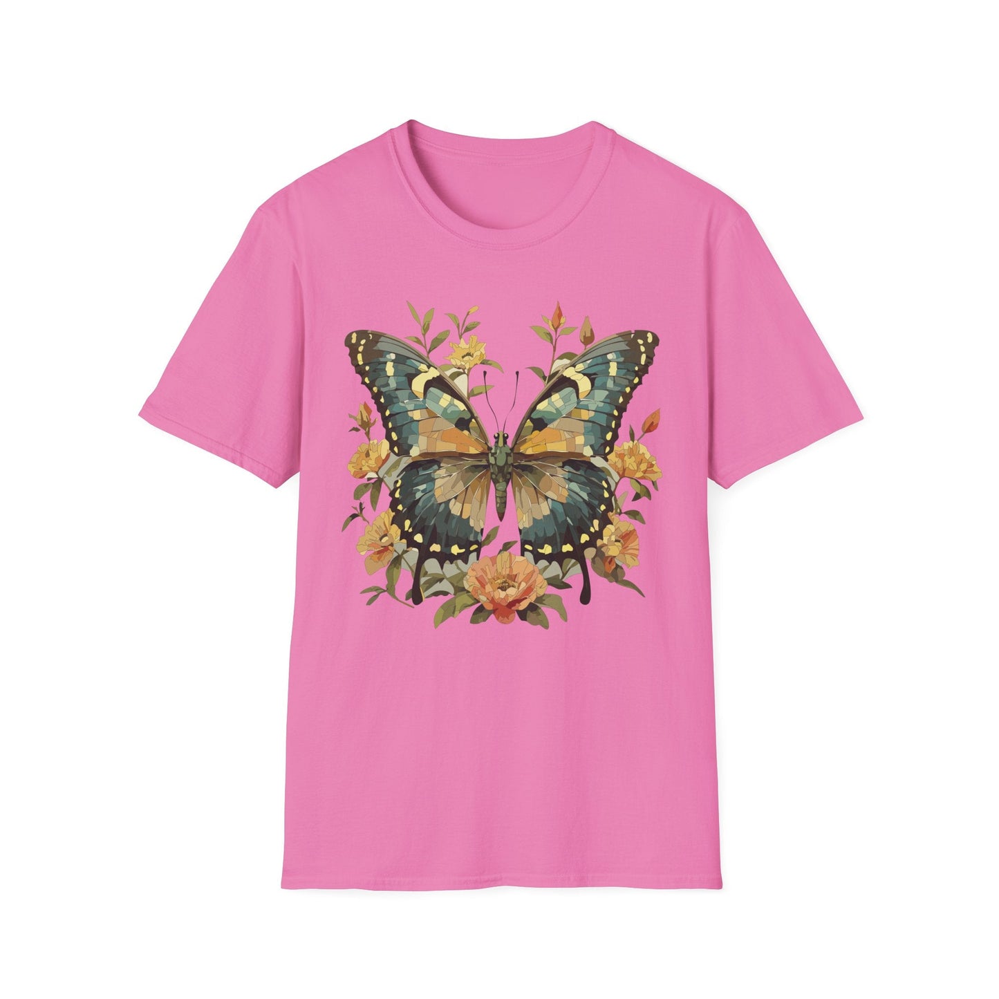 Butterfly Print T Shirt Unisex Monarch Shirt Gildan Softstyle 64000 Ring Spun Cotton