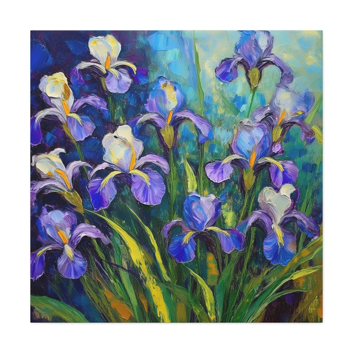 Irises Floral Print Canvas, Floral Oil Paint Print 20x20, 24x24, 30x30, 32x32, 36x36 Art Design Pine-Wood Inner Frame MC-188