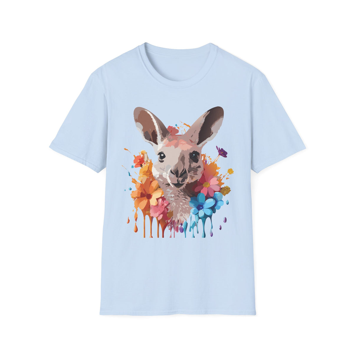 Colorful Watercolor Kangaroo T-Shirt | Splash Floral Wildlife Tee