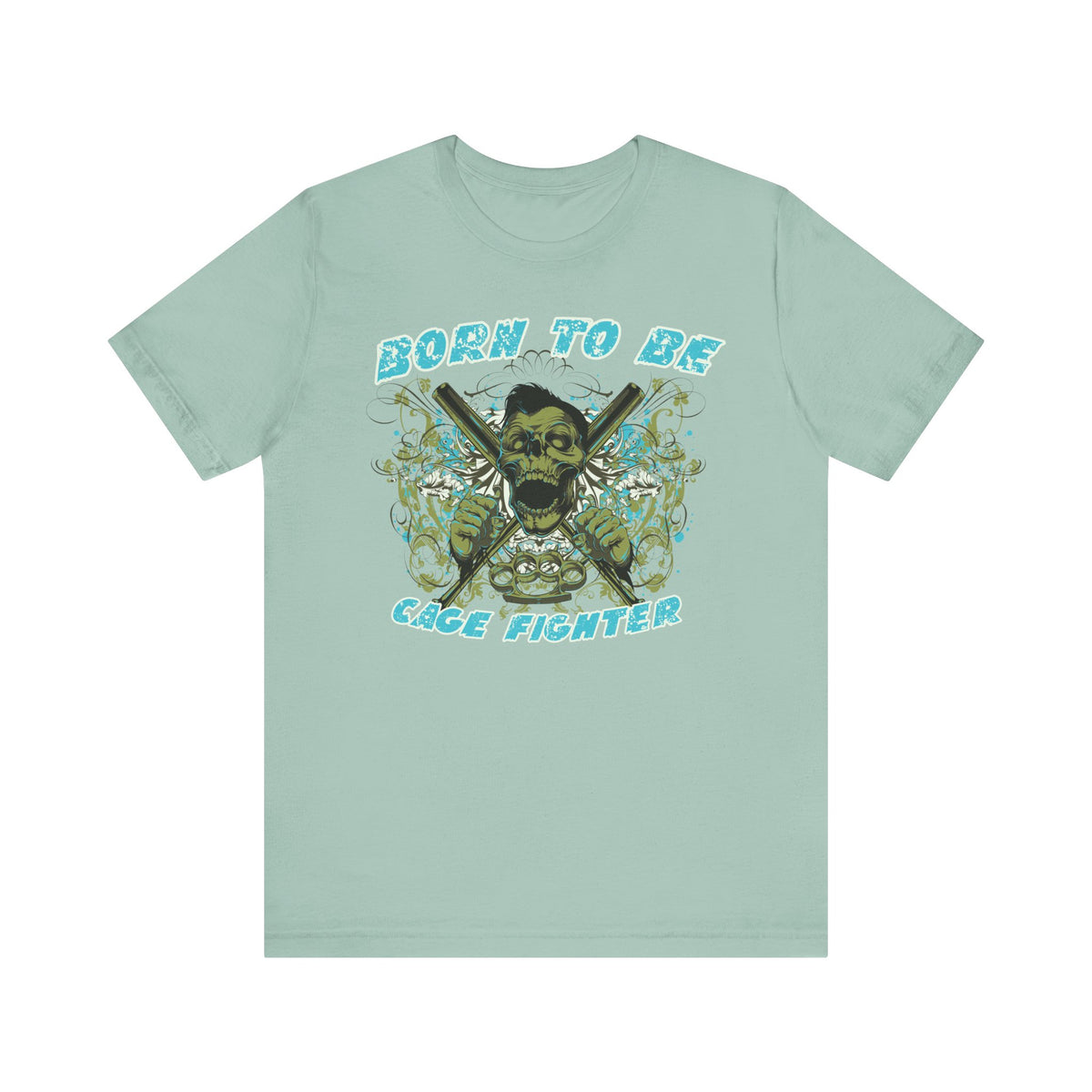 Born To Be Cage Fighter Tee Skull Crossed Knives Graphic T-Shirt