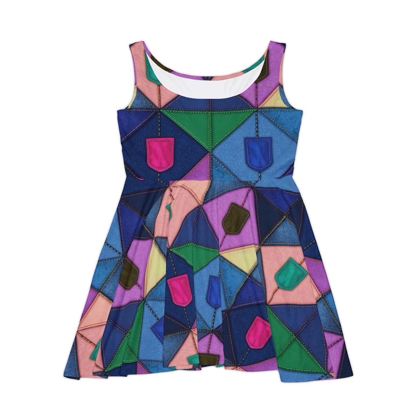 Women Denim Print Skater Dress, Denim Print Poly-Span Dress - 5