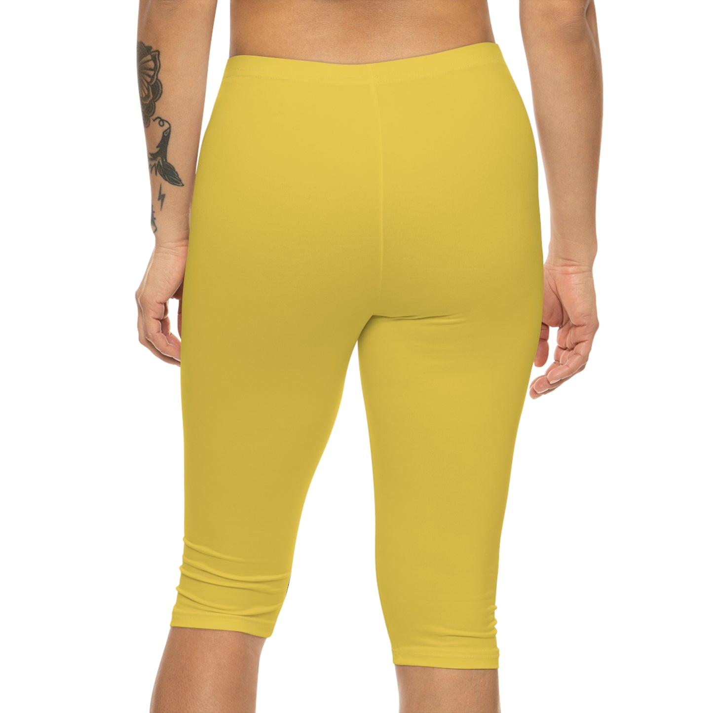 Yellow Gold Color Women's Brushed Suede Poly Span Casual Capri Leggings XS-2XL