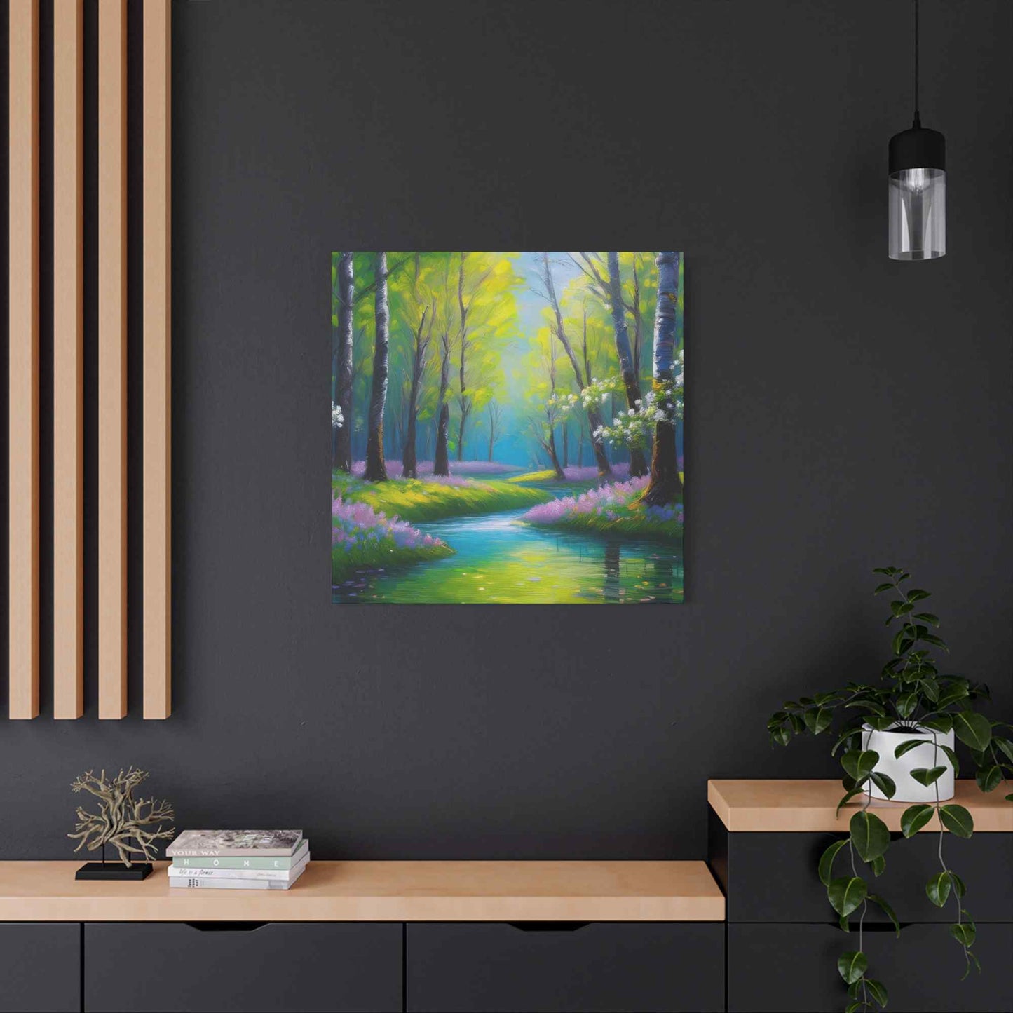 Spring Forest Print Canvas, Oil Paint Print 20x20, 24x24, 30x30, 32x32, 36x36 Art Design Print Pine-Wood Inner Frame MC-96