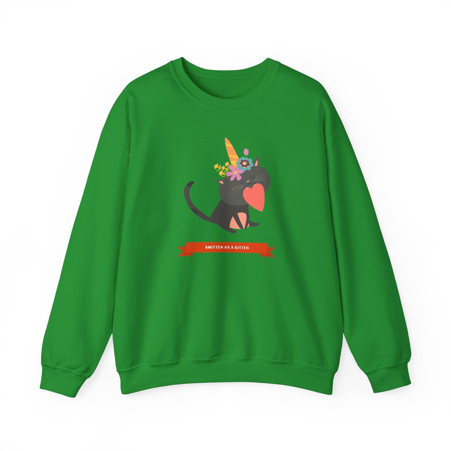 Cat Heart Sweatshirt Unisex Valentine Gift 50/50 Cotton-Poly Crewneck Gildan 18000
