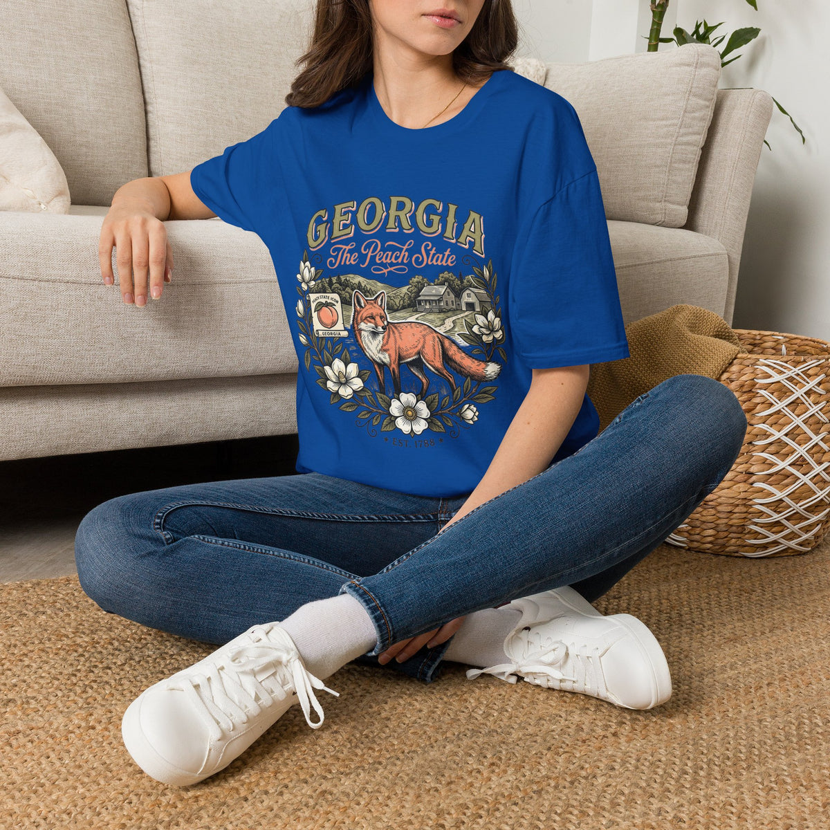 Georgia Fox T-Shirt — The Peach State Vintage Nature Travel Tourist Graphic Design Unisex 100 Cotton Gildan T-Shirt