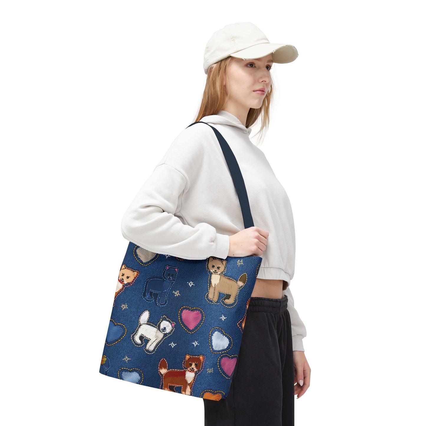 Love Day Graphic Design Denim Fabric Imitation Print Unisex Canvas Bag POLY 3 Sizes Tote Bag 201-6