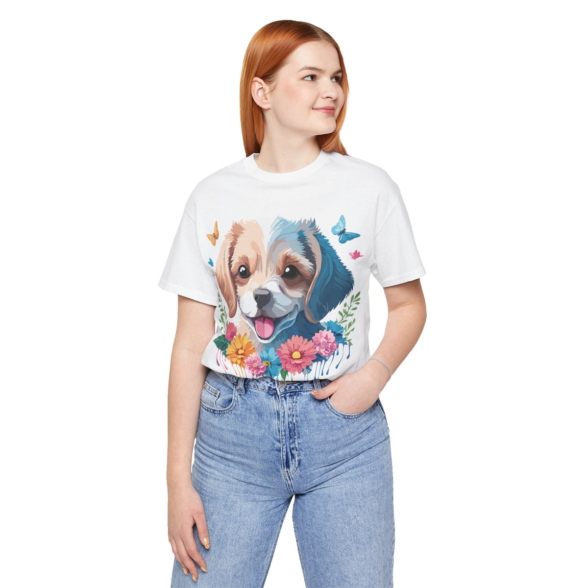 Dog Graphic Unisex Cotton Bella+Canvas Tee with Art Animal Design e118