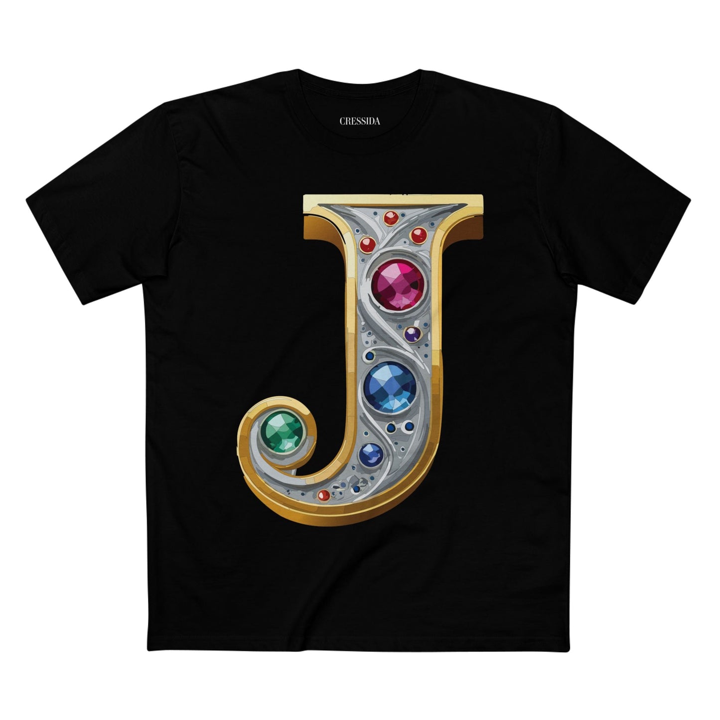 Letter J Graphic Design Tee Unisex 100 Cotton With Antique Gold Letters Artwork T-Shirt