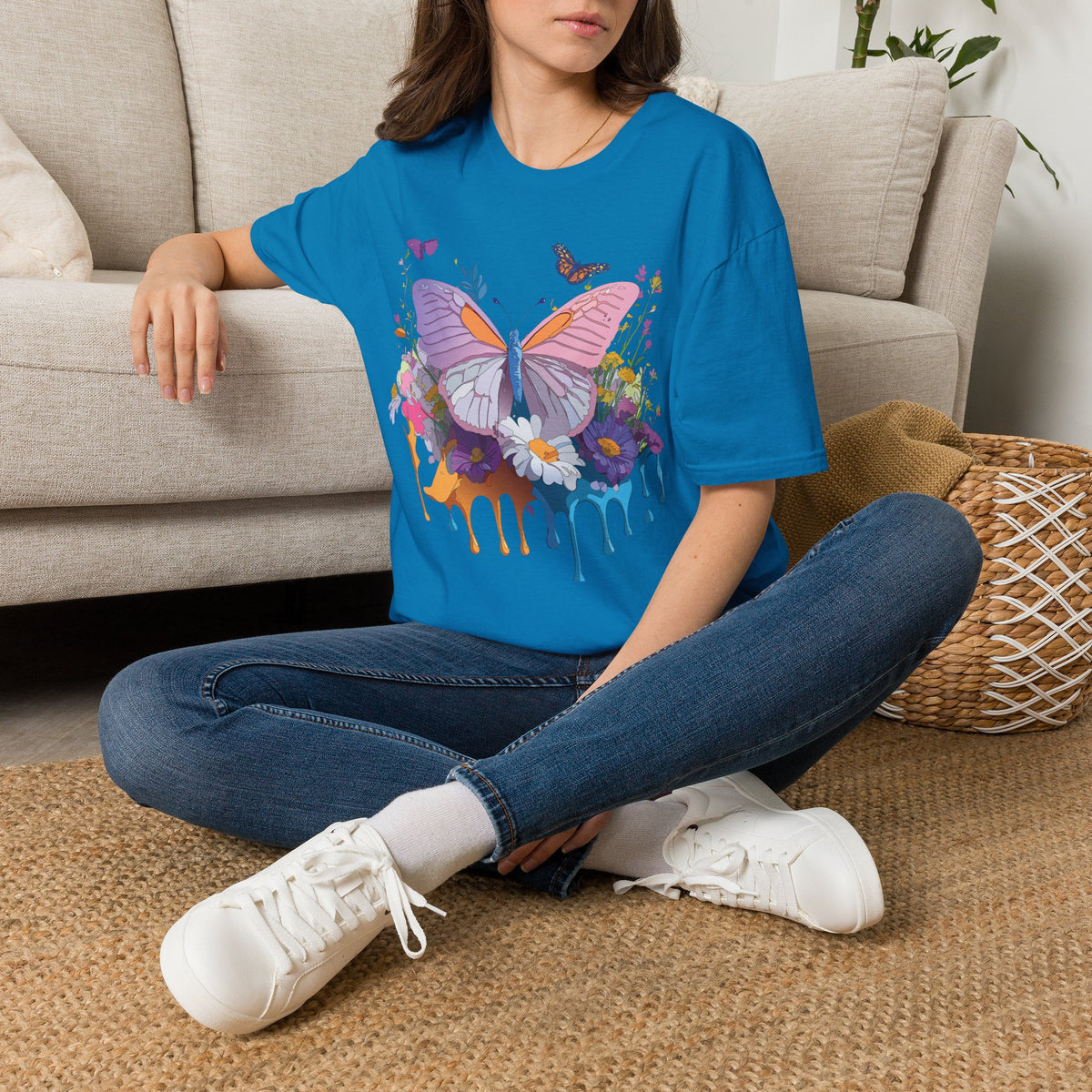 Butterfly Watercolor Drip T-Shirt — Pastel Floral Butterfly Graphic Design Unisex 100 Cotton Gildan T-Shirt