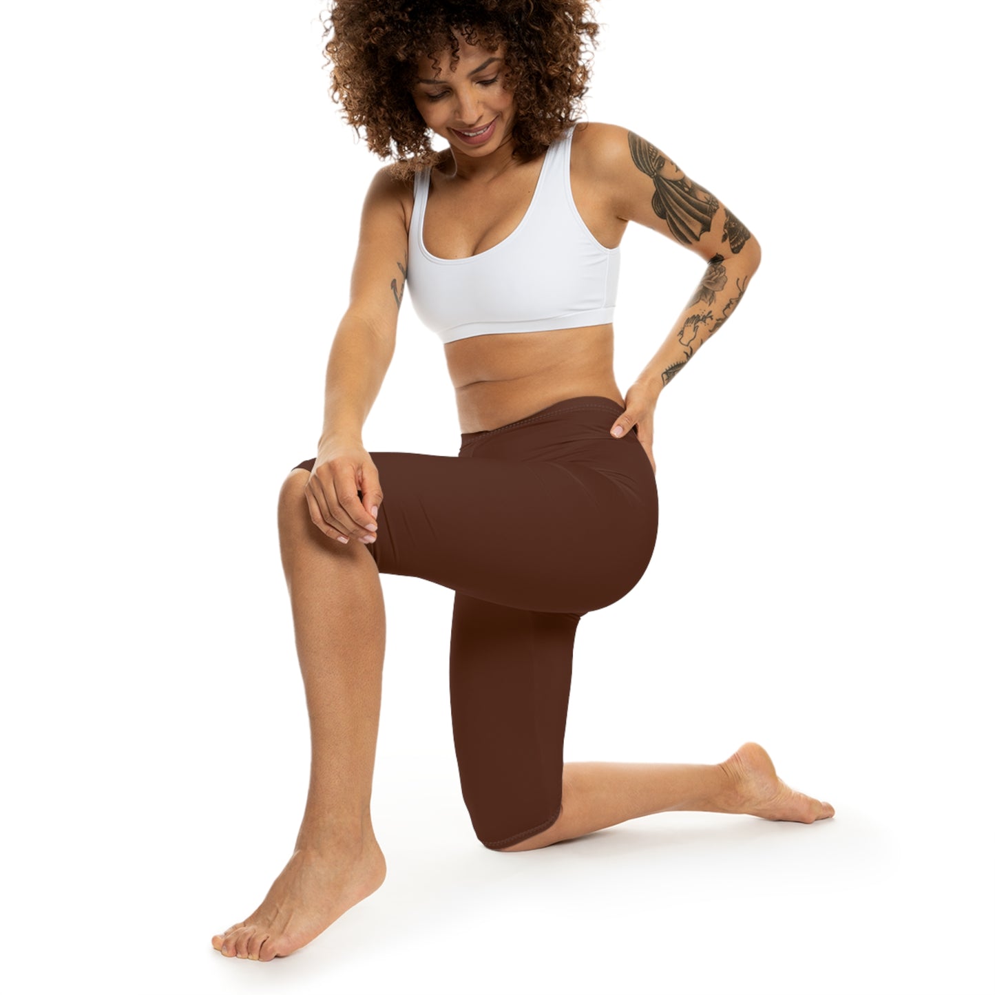 Dark Red Walnut Color Women's Brushed Suede Poly Span Casual Capri Leggings XS-2XL