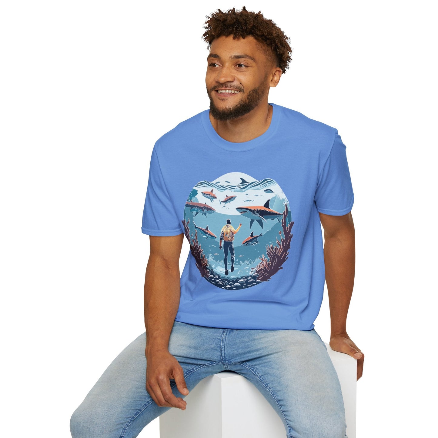 Ocean Theme Unisex Softstyle T Shirt 64000 Cotton Tee With Ocean Art Design Breathable