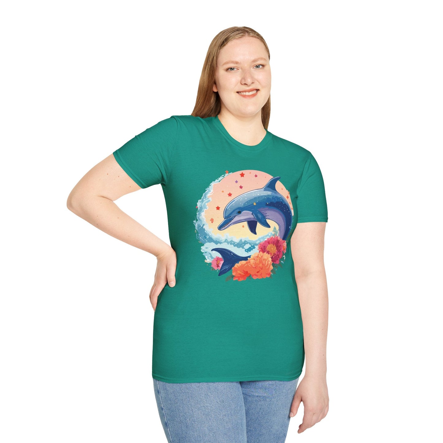 Dolphin Shirts Unisex Tee 100 Percent Ring Spun Cotton Gildan Softstyle 64000 For Everyday Comfort