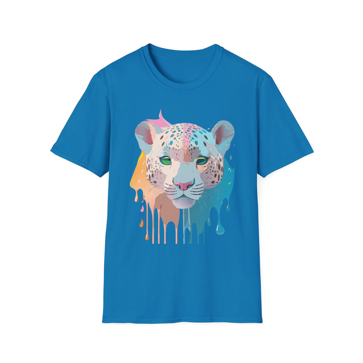 Colorful Leopard Portrait T-Shirt | Dripping Paint Cat Tee